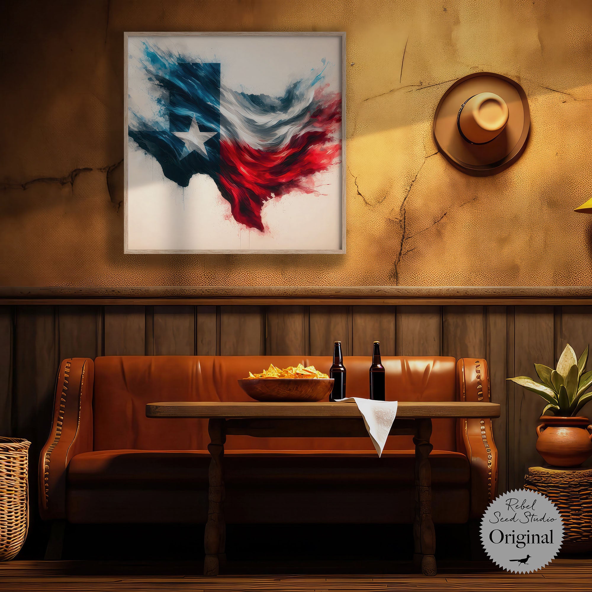 Texas Lone Star State Flag: Patriotic Western Watercolor Wall Decor (Ready-to-Hang Canvas or Ready-to-Frame Fine Art Poster Print)