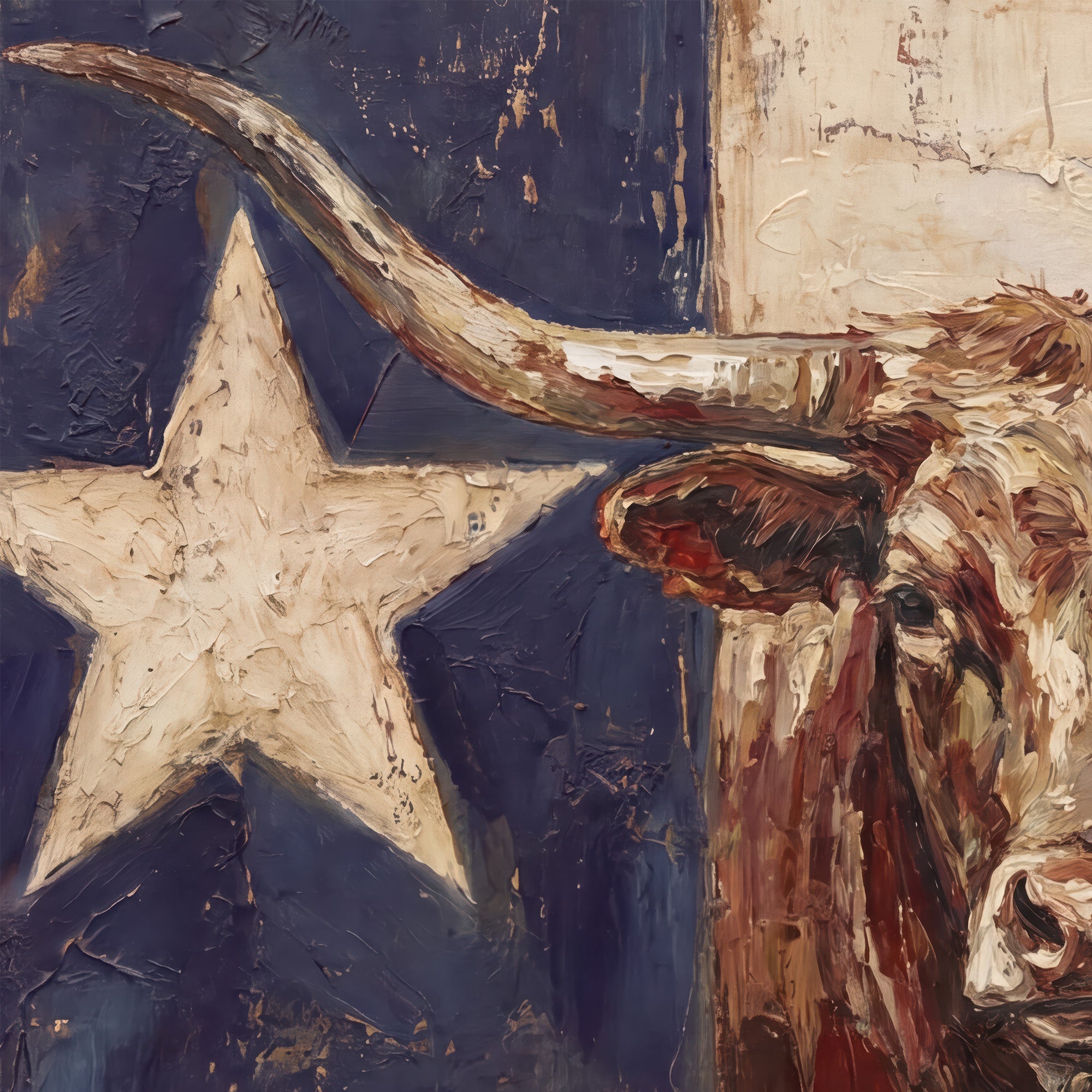 Texas Flag with Longhorn: Vintage Old West Lone Star State Art Print