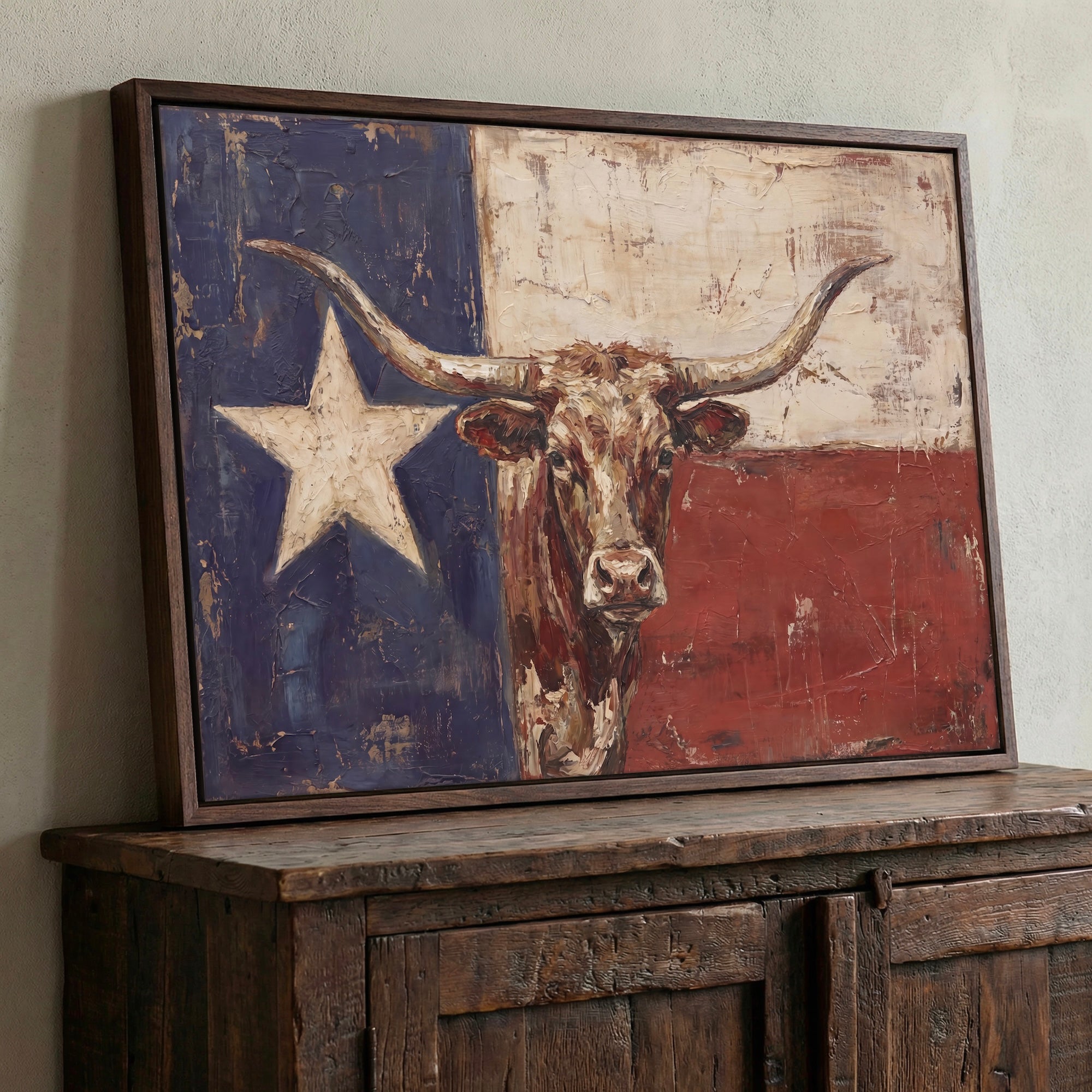 Texas Flag with Longhorn: Vintage Old West Lone Star State Art Print