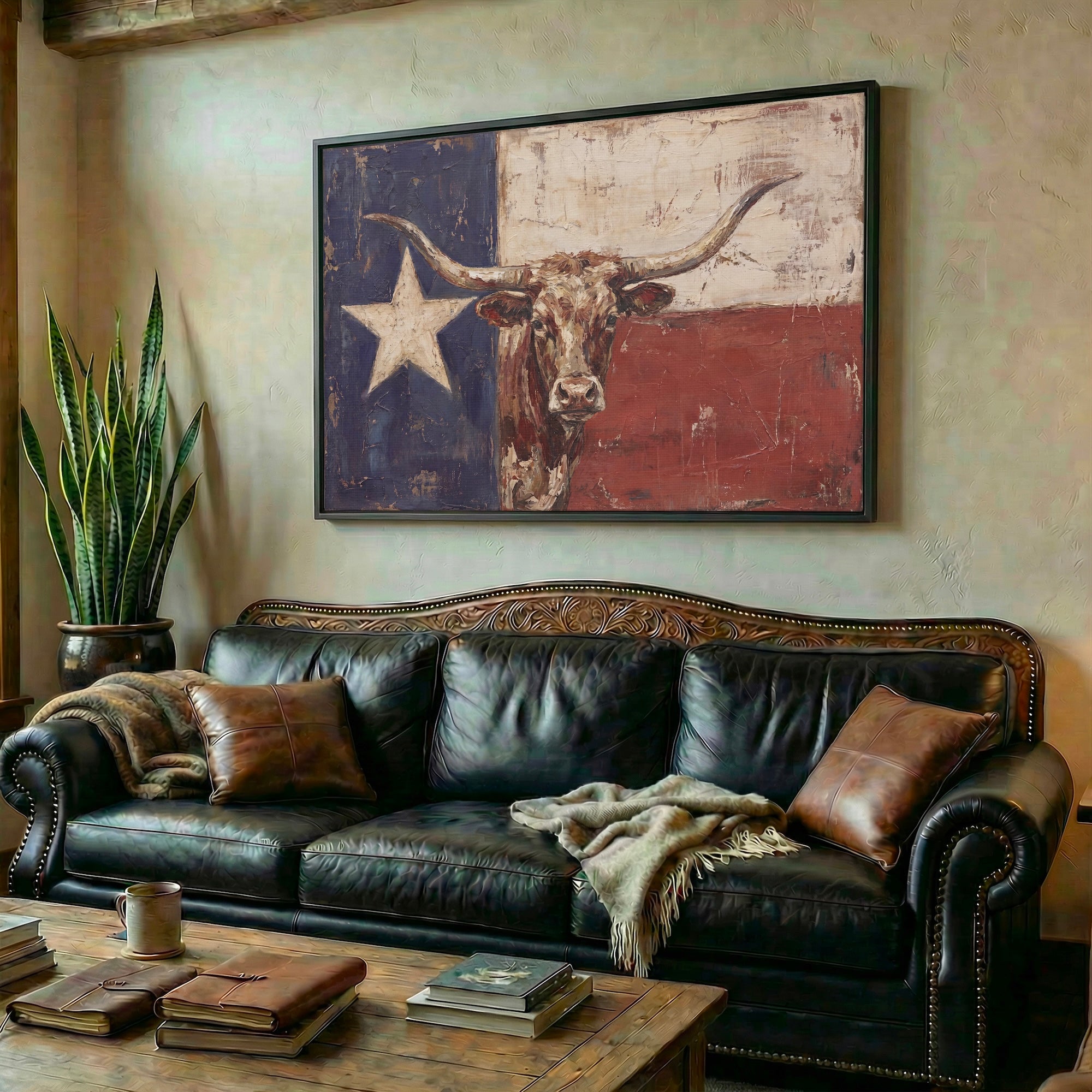 Texas Flag with Longhorn: Vintage Old West Lone Star State Art Print