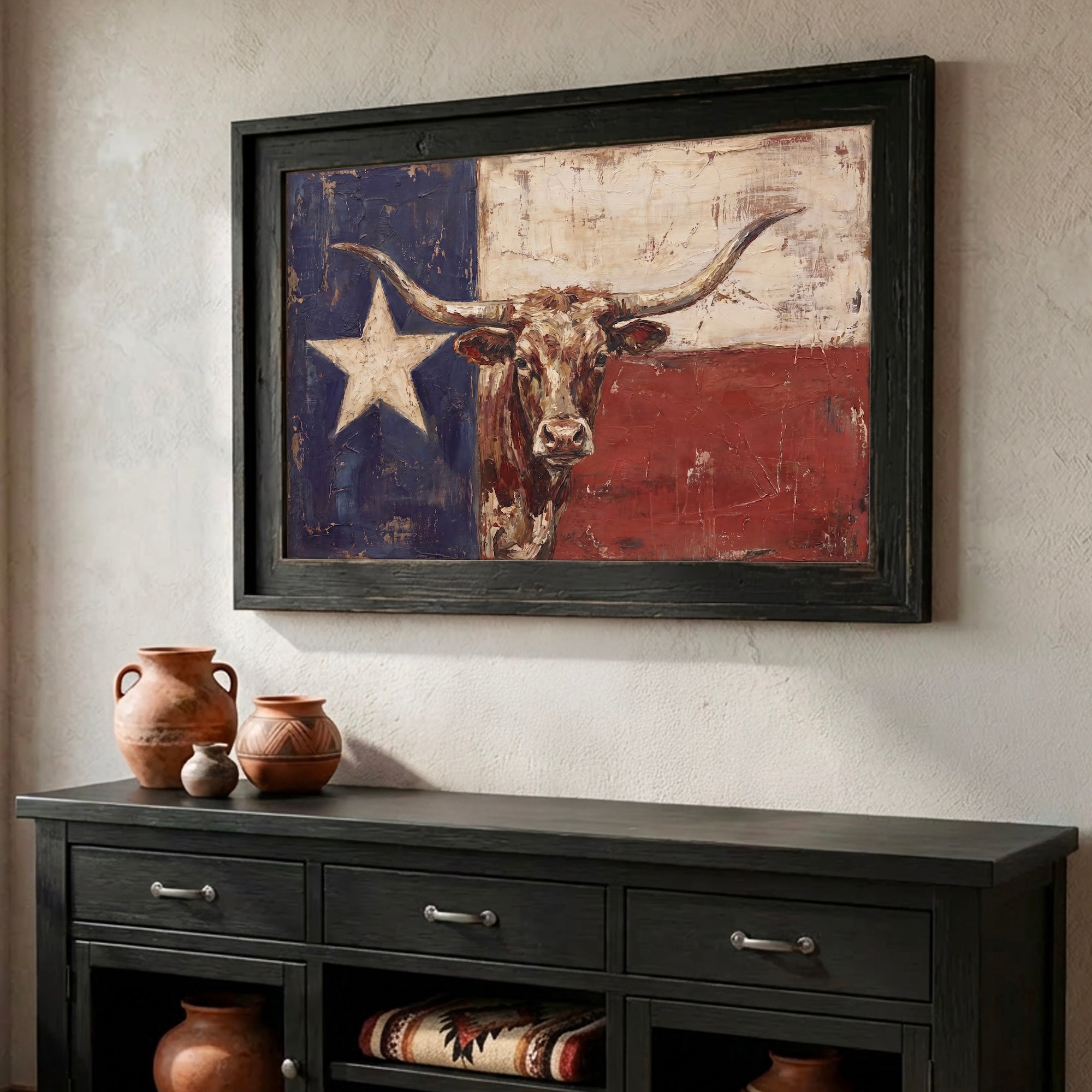 Texas Flag with Longhorn: Vintage Old West Lone Star State Art Print