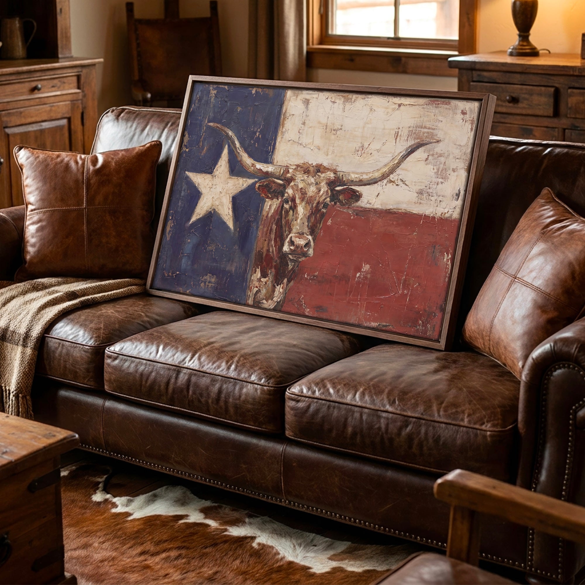 Texas Flag with Longhorn: Vintage Old West Lone Star State Art Print
