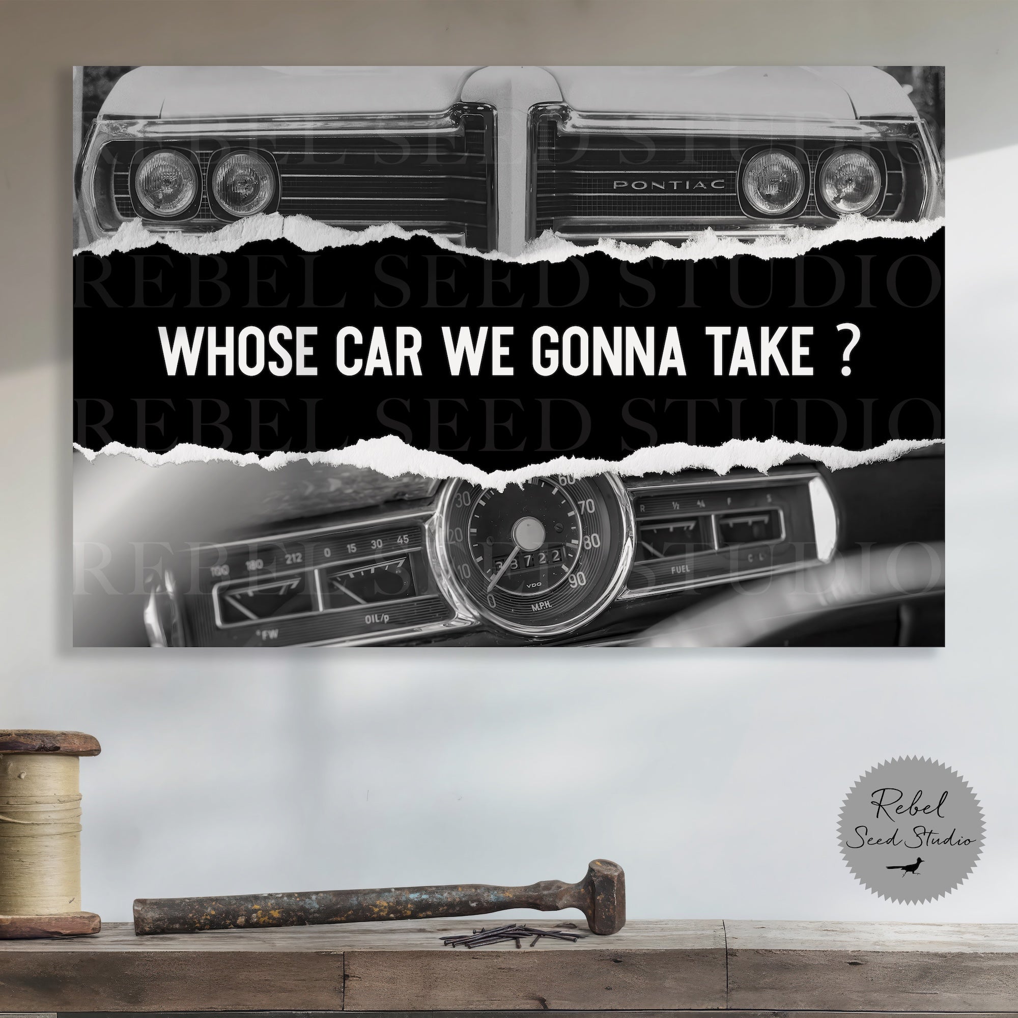 The Town - Vintage Car & Movie Quote: Whose Car We Gonna Take (Ready-to-Hang Canvas or Ready-to-Frame Fine Art Poster Print)