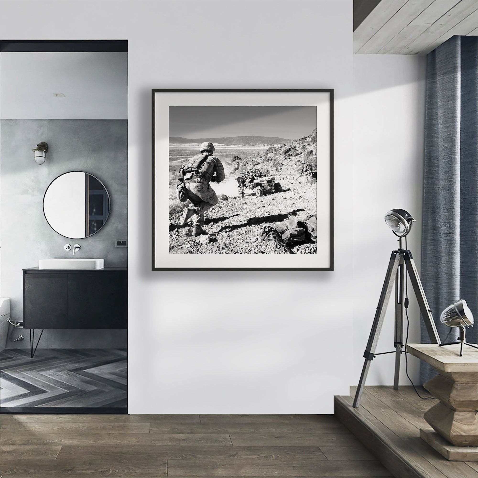 Thundering Third Marines at Range 400: Black & White Military Photography (Ready-to-Hang Canvas or Ready-to-Frame Fine Art Poster Print)