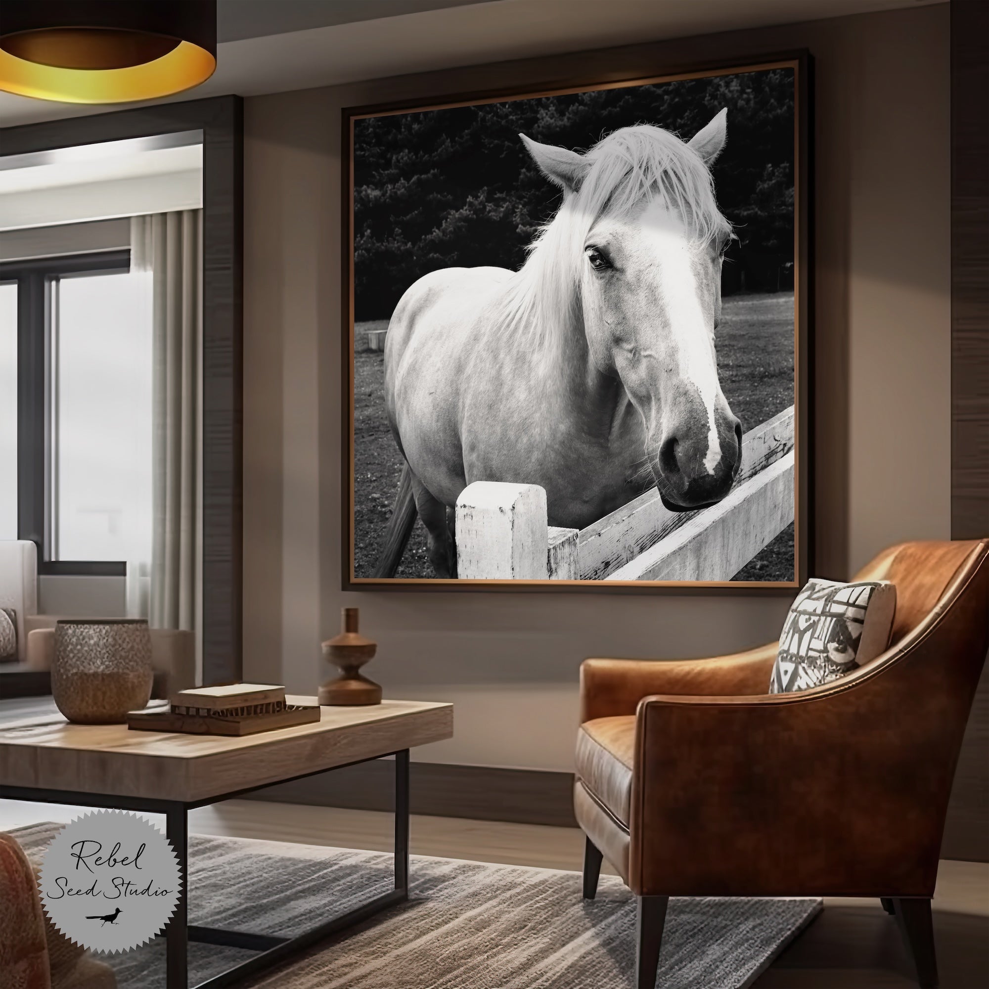 Timid Palomino Horse: Western Black & White Photograph (Ready-to-Hang Canvas or Ready-to-Frame Fine Art Poster Print)