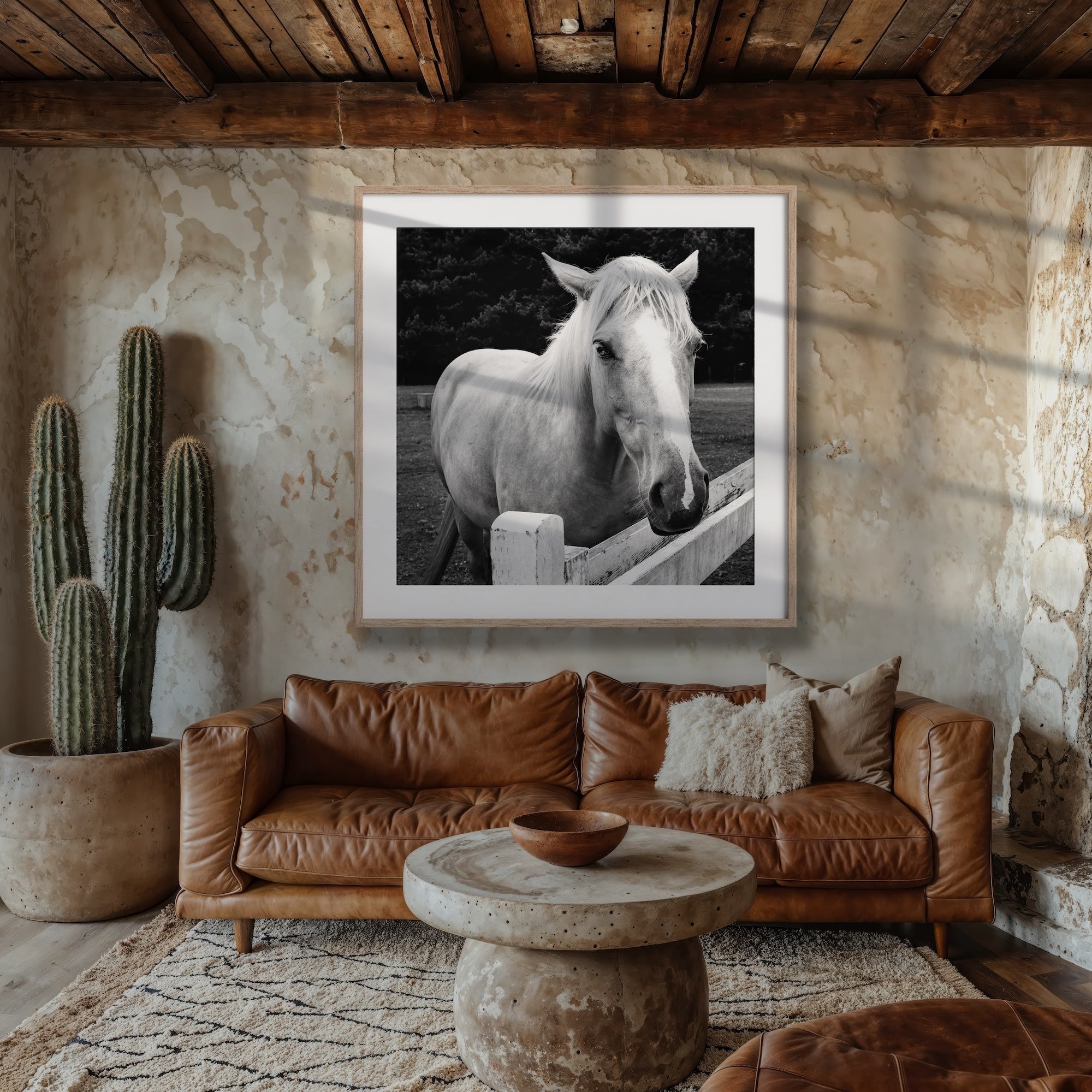 Timid Palomino Horse: Western Black & White Photograph (Ready-to-Hang Canvas or Ready-to-Frame Fine Art Poster Print)