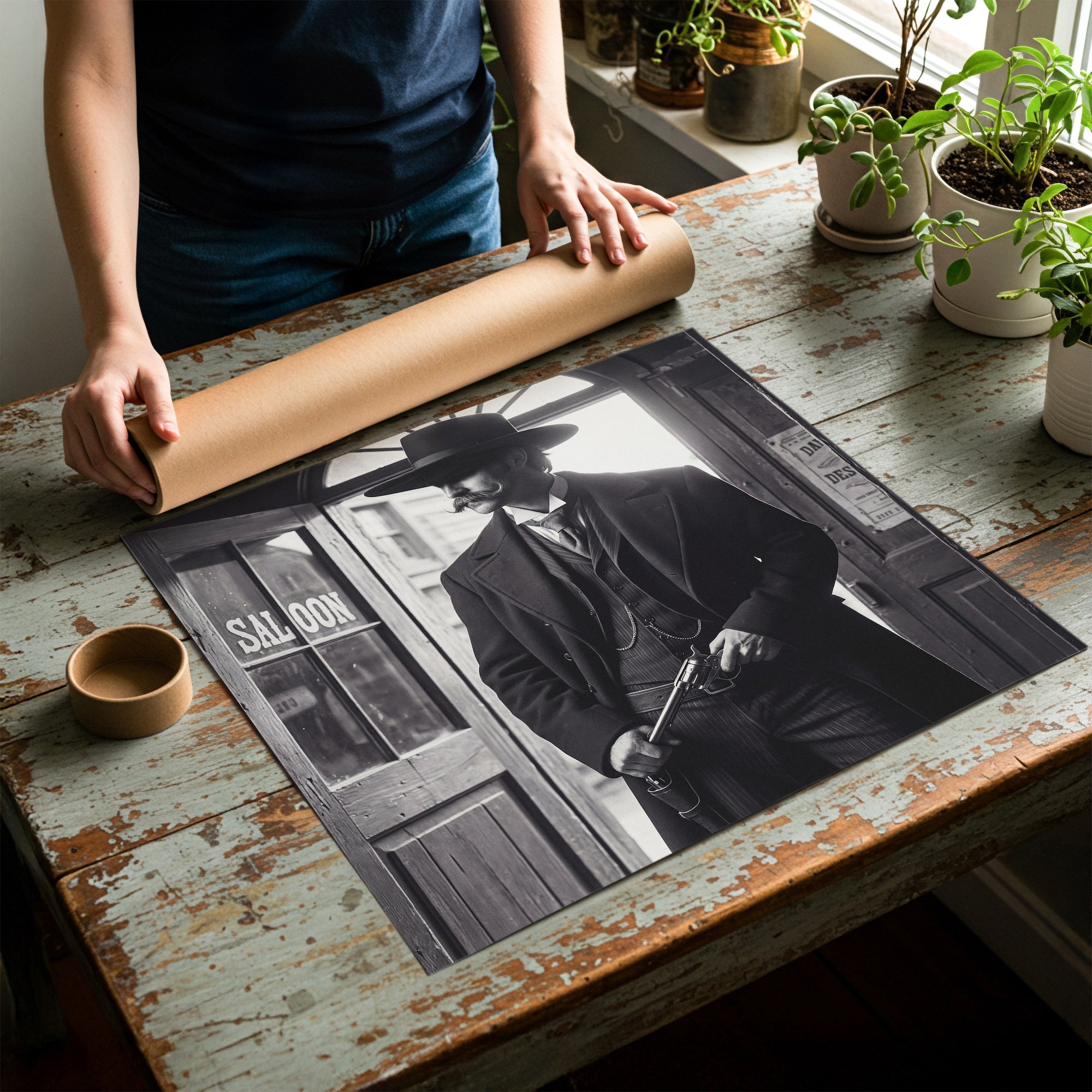 Tombstone Lawman: Doc Holliday & Wyatt Earp Inspired Vintage Old West Black & White Art Print