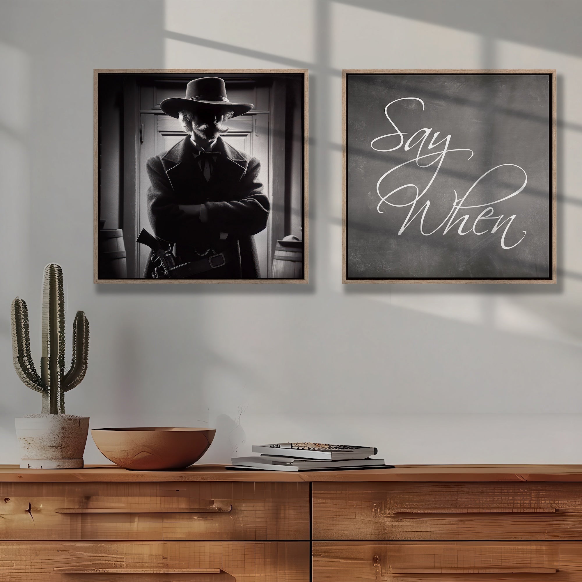 Tombstone Lawman II & Movie Quote Bundle: Say When - Doc Holliday & Wyatt Earp Inspired Old West Wall Decor (Ready-to-Hang Canvas or Ready-to-Frame Fine Art Poster Print Set)