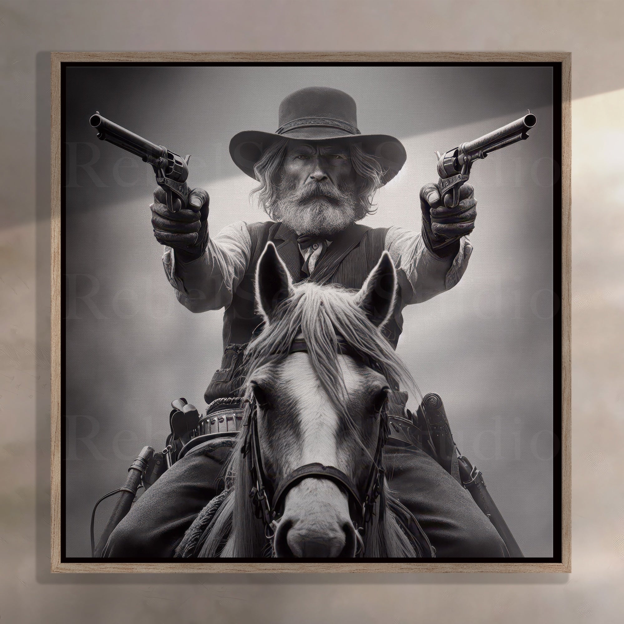 True Grit Gunslinger: Vintage Style Old West Outlaw Black & White Photograph (Ready-to-Hang Canvas or Ready-to-Frame Fine Art Poster Print)