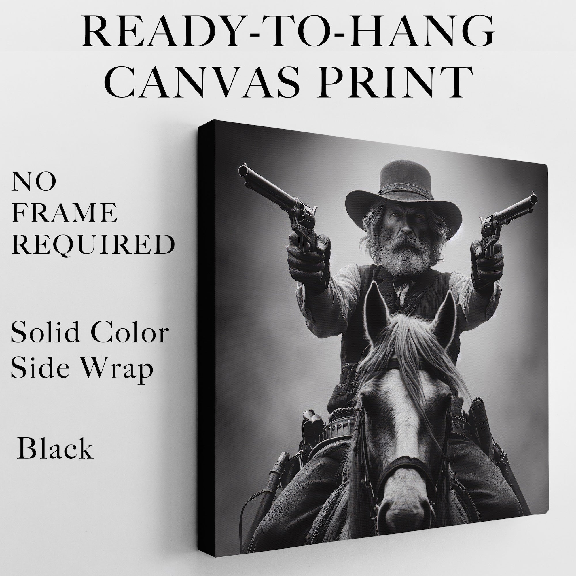 True Grit Gunslinger: Vintage Style Old West Outlaw Black & White Photograph (Ready-to-Hang Canvas or Ready-to-Frame Fine Art Poster Print)