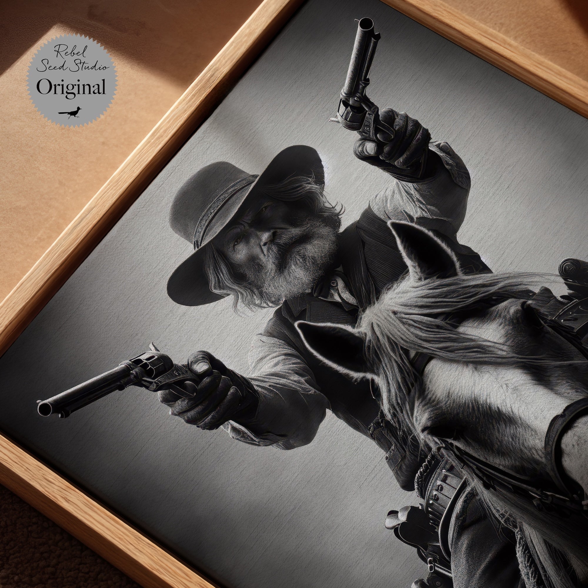 True Grit Gunslinger: Vintage Style Old West Outlaw Black & White Photograph (Ready-to-Hang Canvas or Ready-to-Frame Fine Art Poster Print)