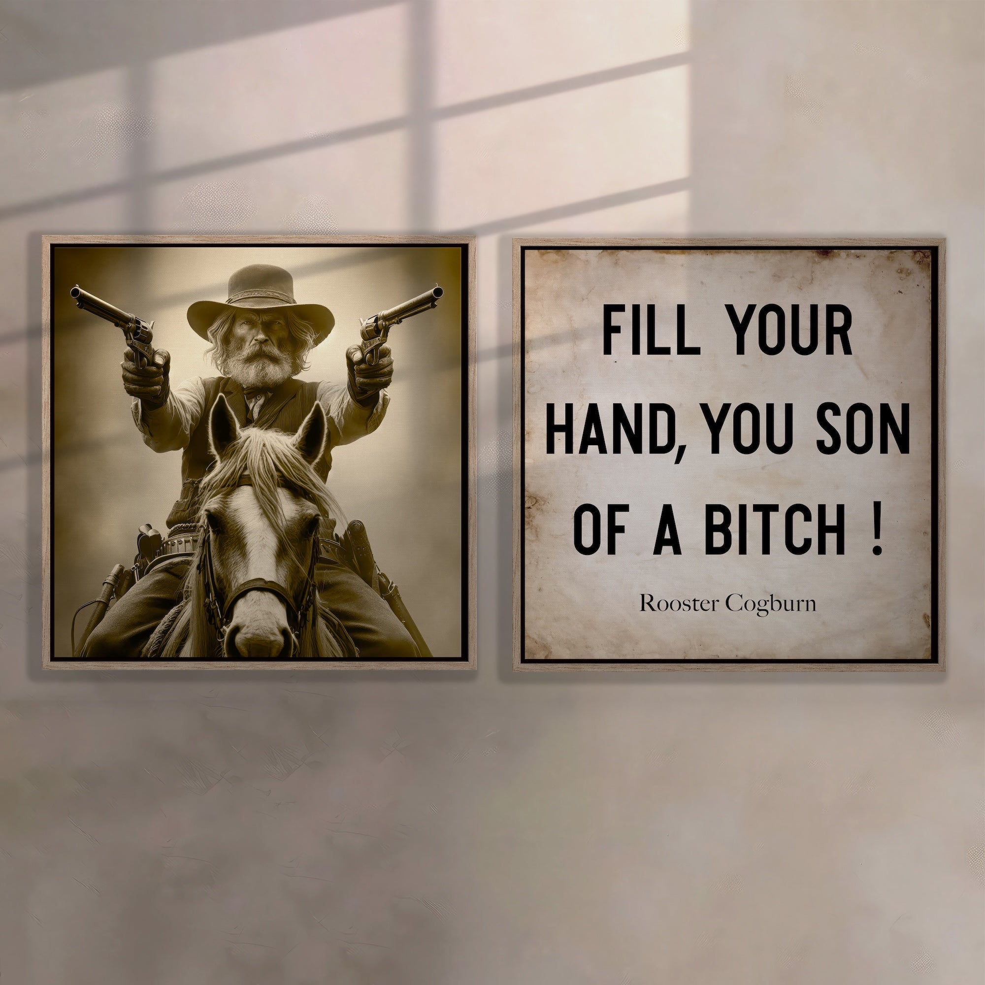 True Grit Gunslinger & Rooster Cogburn Movie Quote Bundle: Fill Your Hand You Son of a Bitch! - Vintage Style Old West Outlaw Wall Decor (Ready-to-Hang Canvas or Ready-to-Frame Fine Art Poster Print Set)