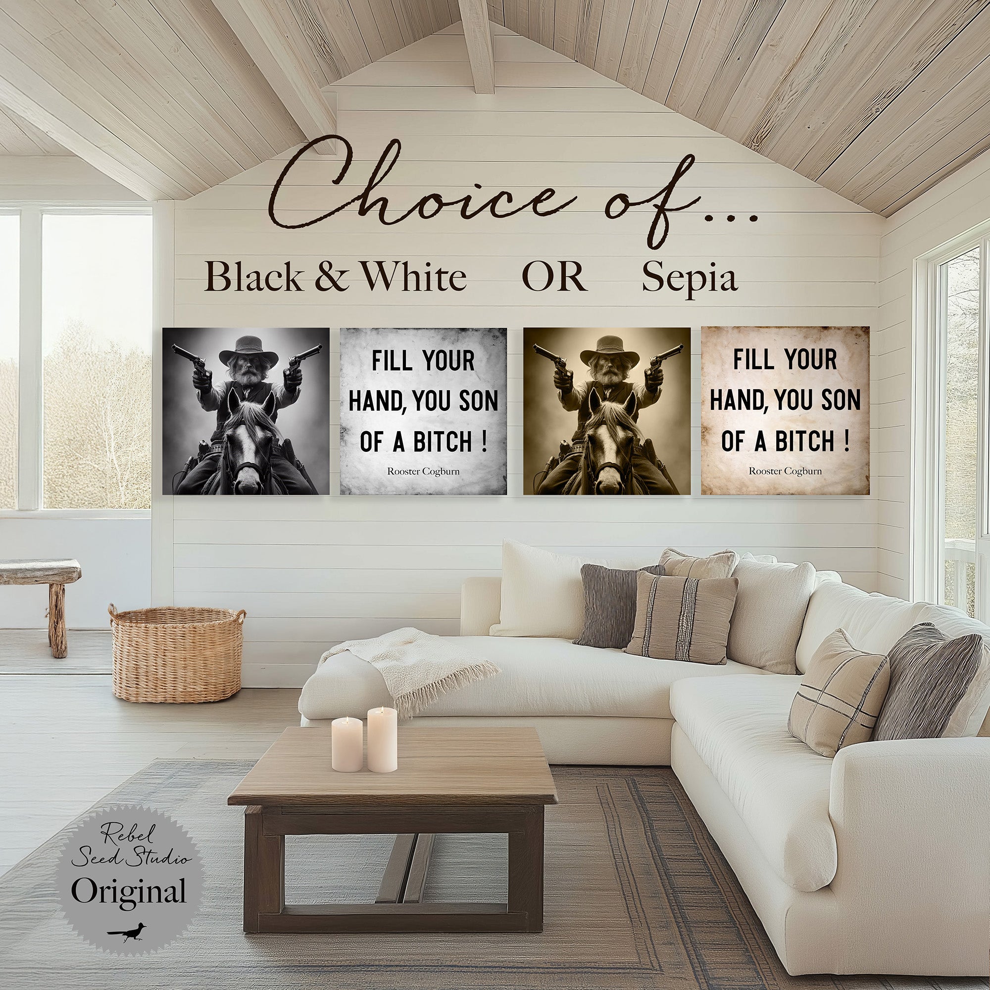 True Grit Gunslinger & Rooster Cogburn Movie Quote Bundle: Fill Your Hand You Son of a Bitch! - Vintage Style Old West Outlaw Wall Decor (Ready-to-Hang Canvas or Ready-to-Frame Fine Art Poster Print Set)
