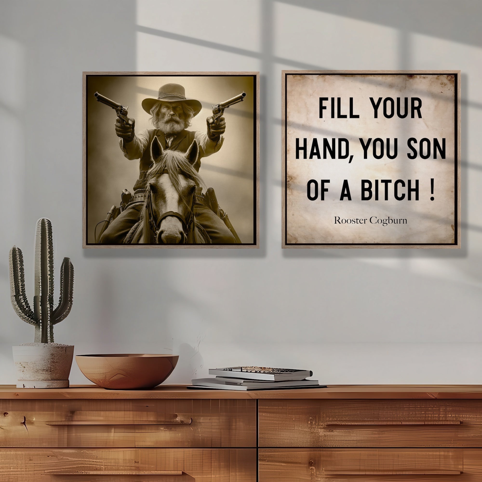 True Grit Gunslinger & Rooster Cogburn Movie Quote Bundle: Fill Your Hand You Son of a Bitch! - Vintage Style Old West Outlaw Wall Decor (Ready-to-Hang Canvas or Ready-to-Frame Fine Art Poster Print Set)