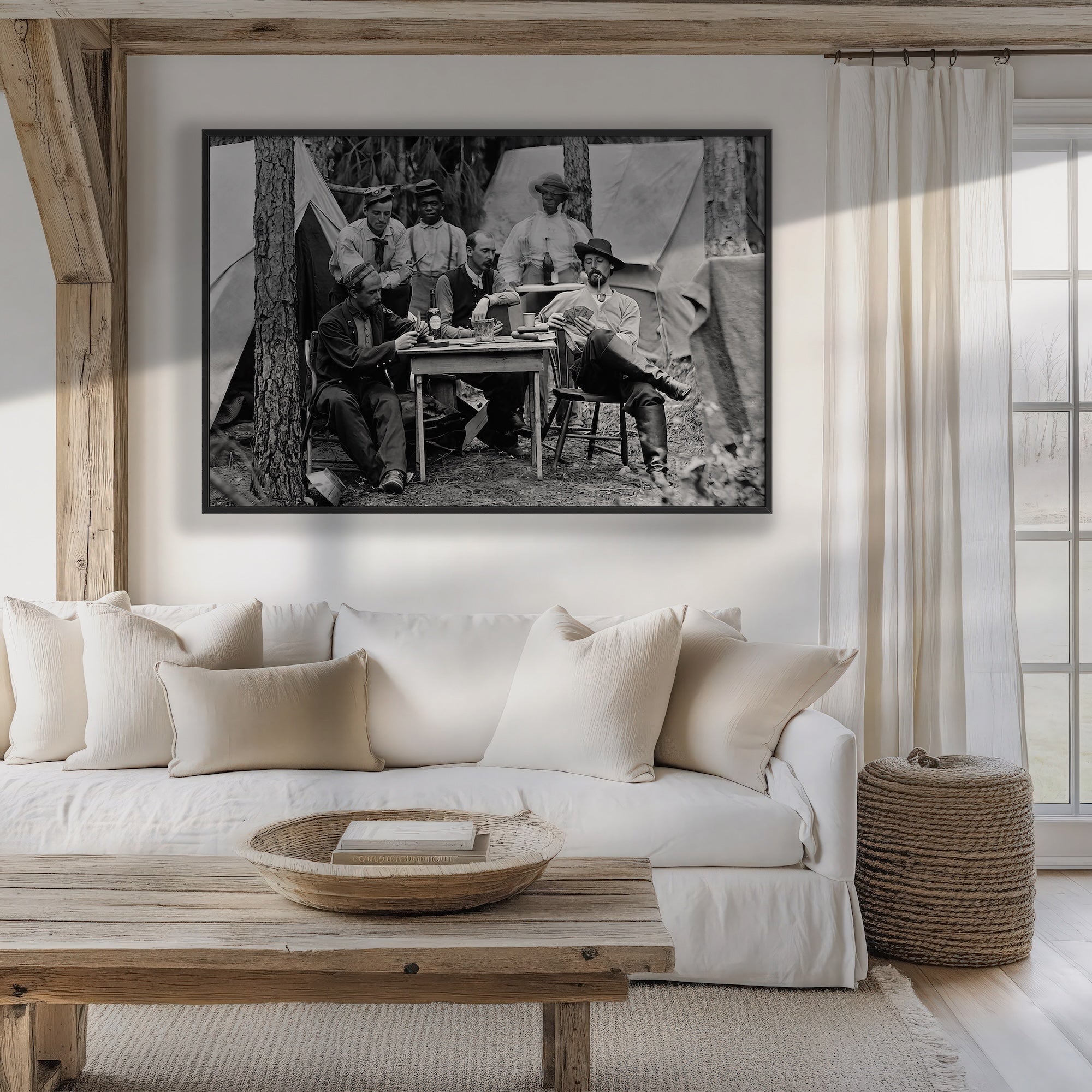 Union Officers Playing Cards: Civil War Soldiers - Vintage Black & White Photograph (Art Print)