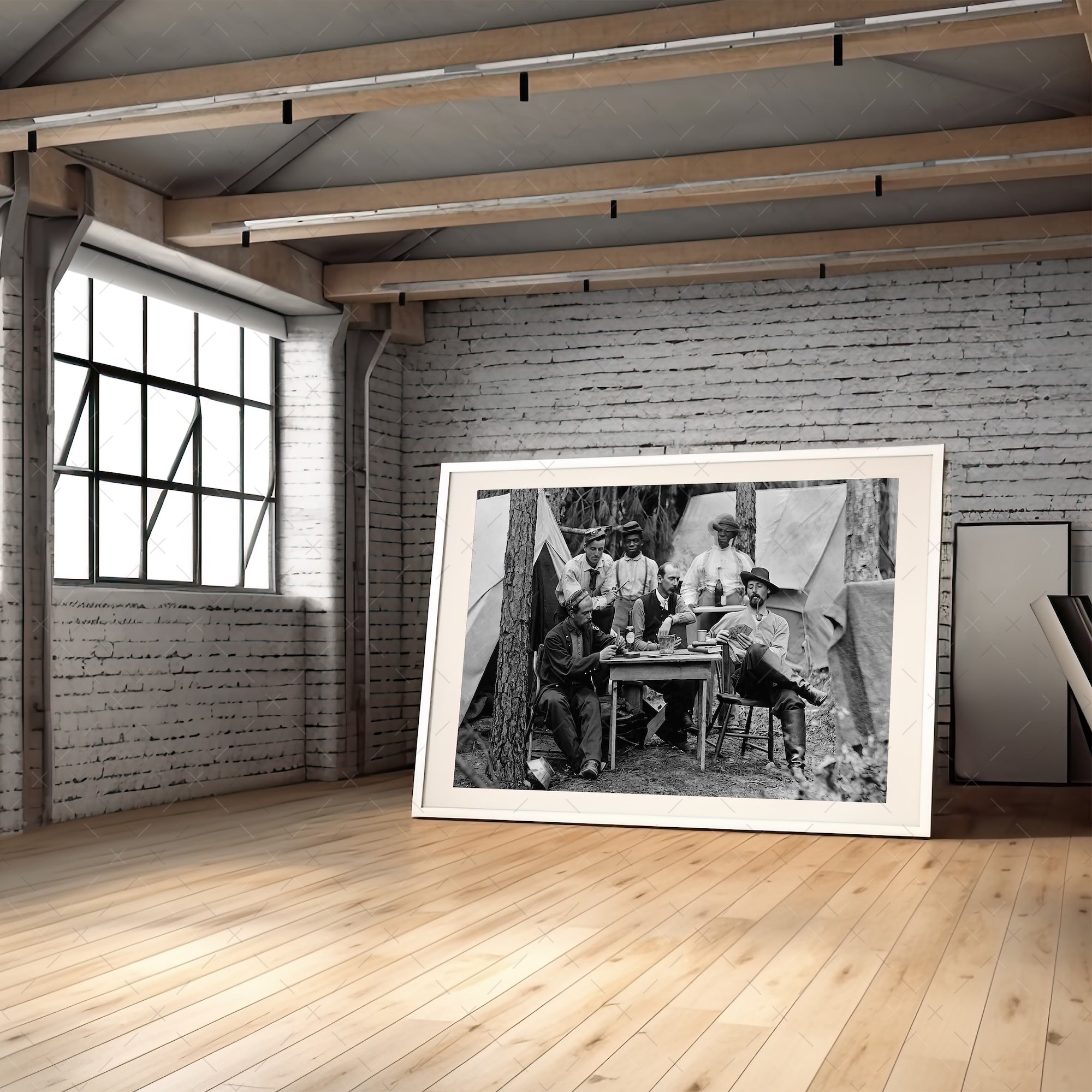 Union Officers Playing Cards: Civil War Soldiers - Vintage Black & White Photograph (Art Print)