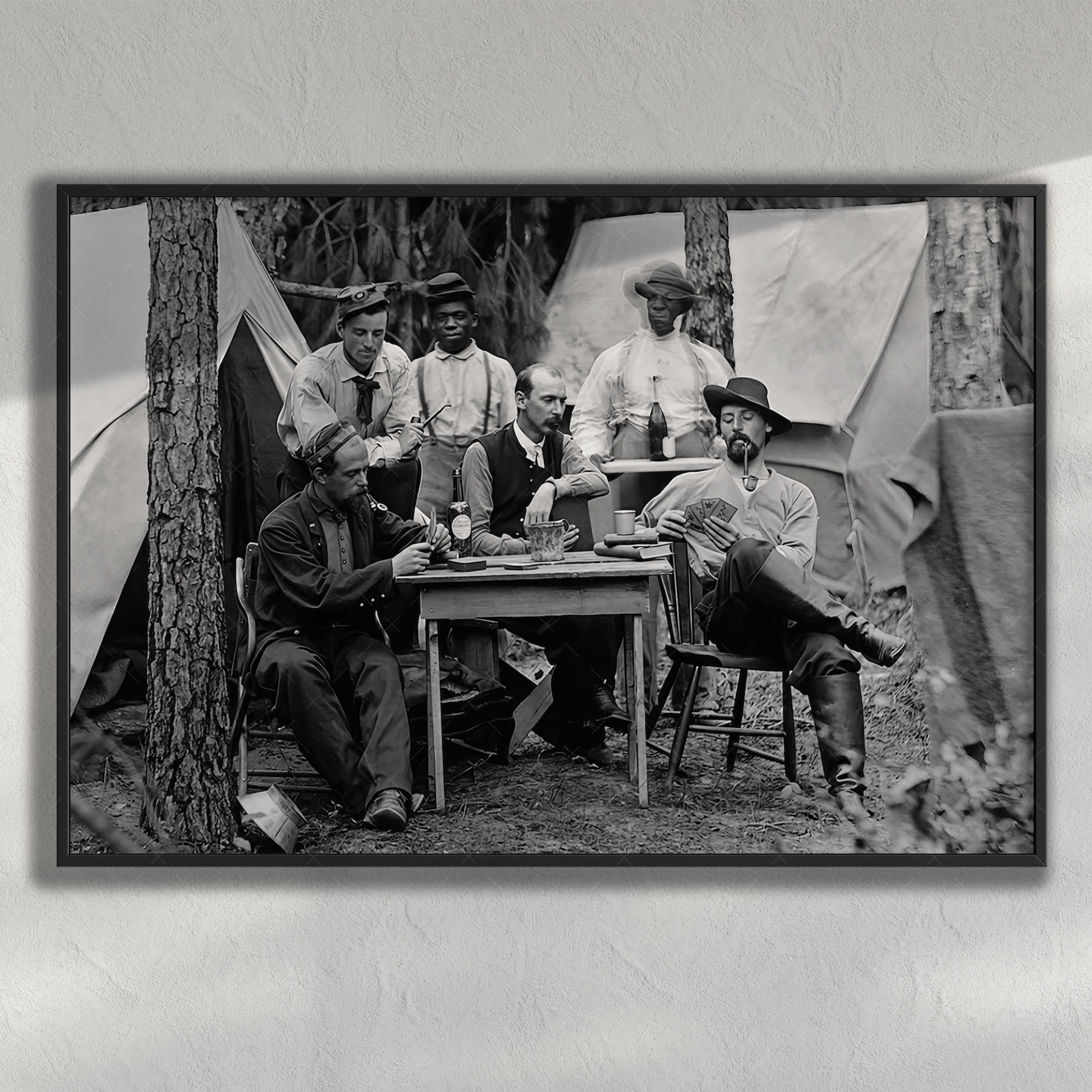 Union Officers Playing Cards: Civil War Soldiers - Vintage Black & White Photograph (Art Print)