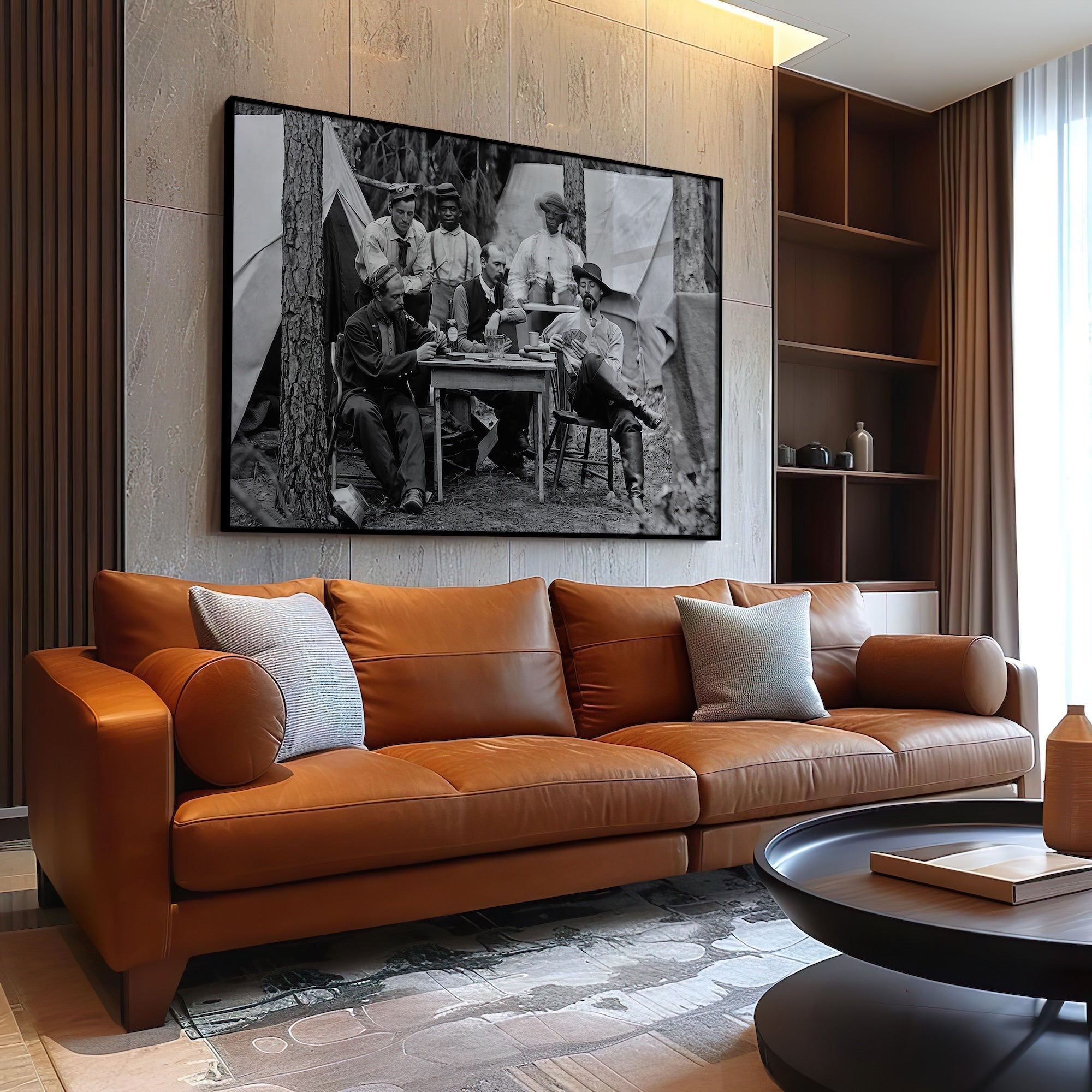 Union Officers Playing Cards: Civil War Soldiers - Vintage Black & White Photograph (Art Print)