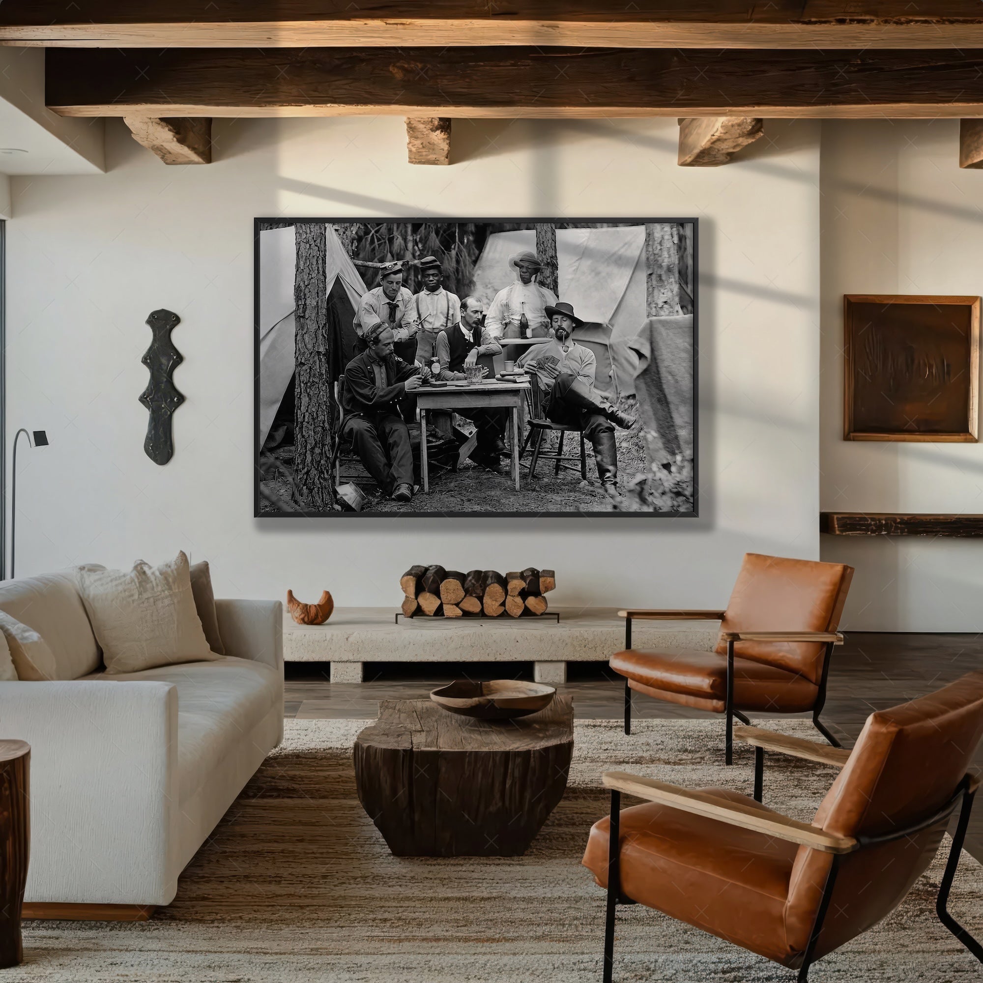 Union Officers Playing Cards: Civil War Soldiers - Vintage Black & White Photograph (Art Print)