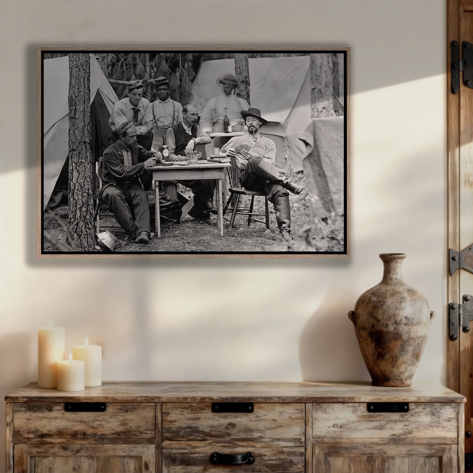 Union Officers Playing Cards: Civil War Soldiers - Vintage Black & White Photograph (Art Print)