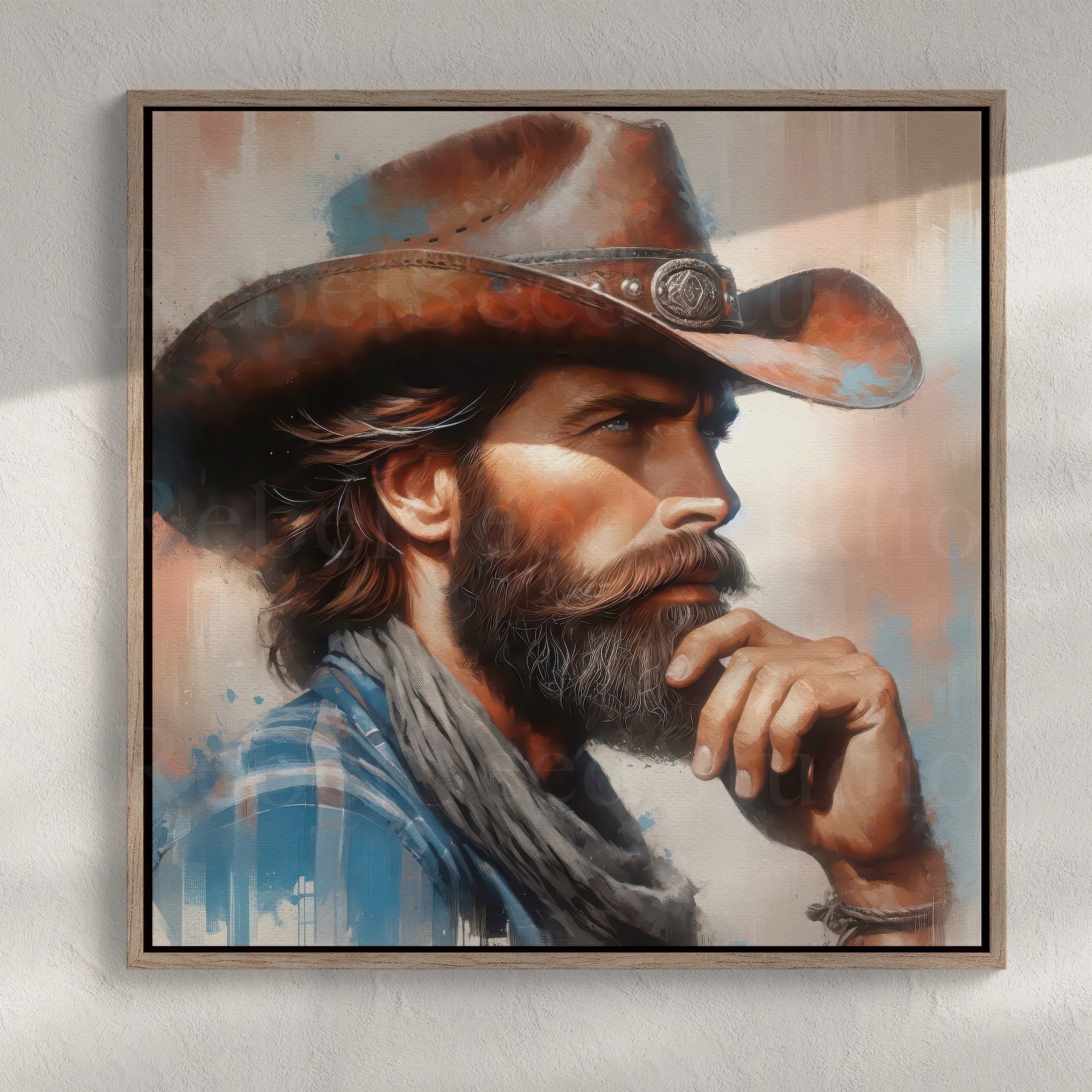 Western Range Cowboy: Modern Rustic Wall Decor (Ready-to-Hang Canvas or Ready-to-Frame Fine Art Poster Print)