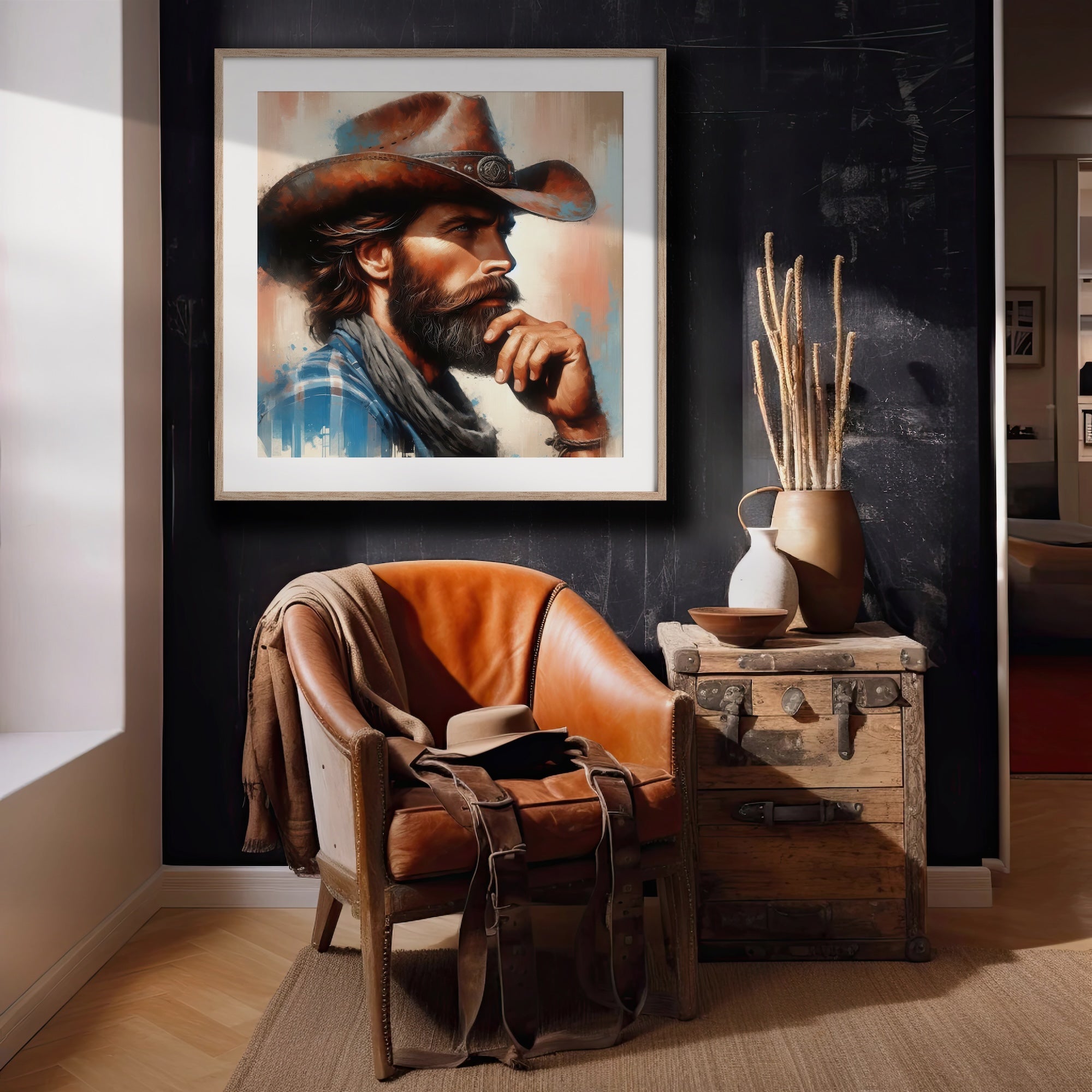 Western Range Cowboy: Modern Rustic Wall Decor (Ready-to-Hang Canvas or Ready-to-Frame Fine Art Poster Print)
