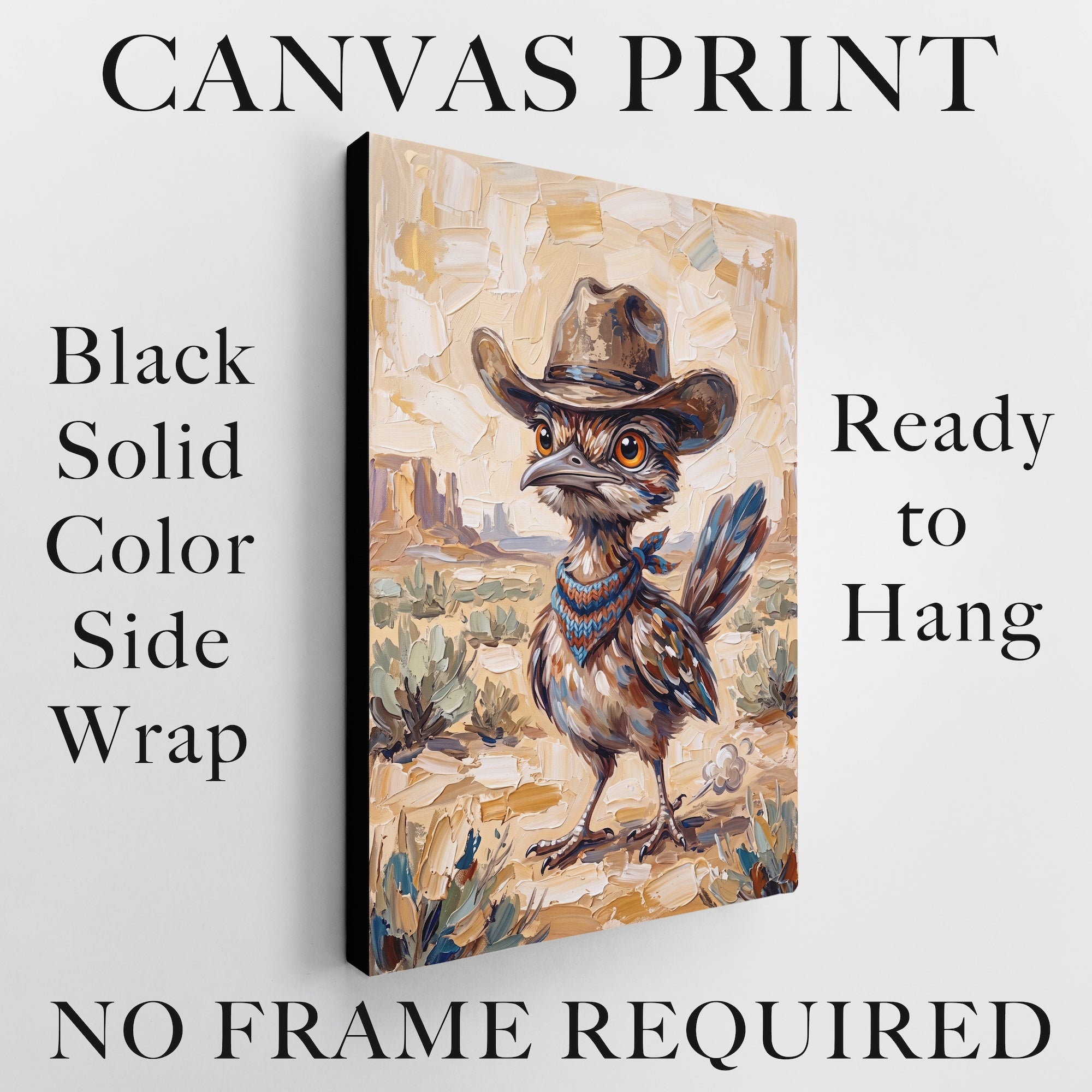 Baby Roadrunner in Old West Cowboy Hat: Whimsical Western Desert Art Print