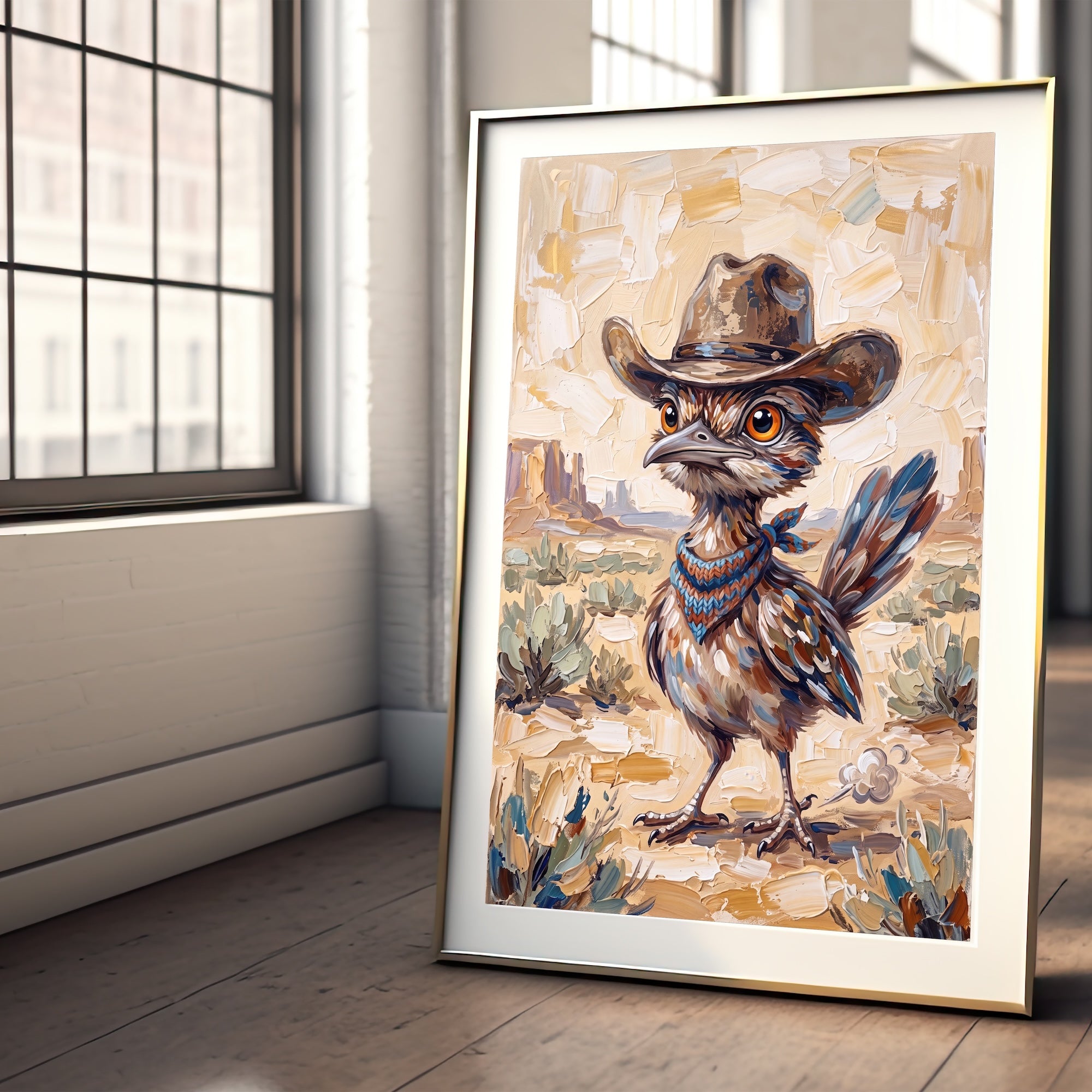 Baby Roadrunner in Old West Cowboy Hat: Whimsical Western Desert Art Print