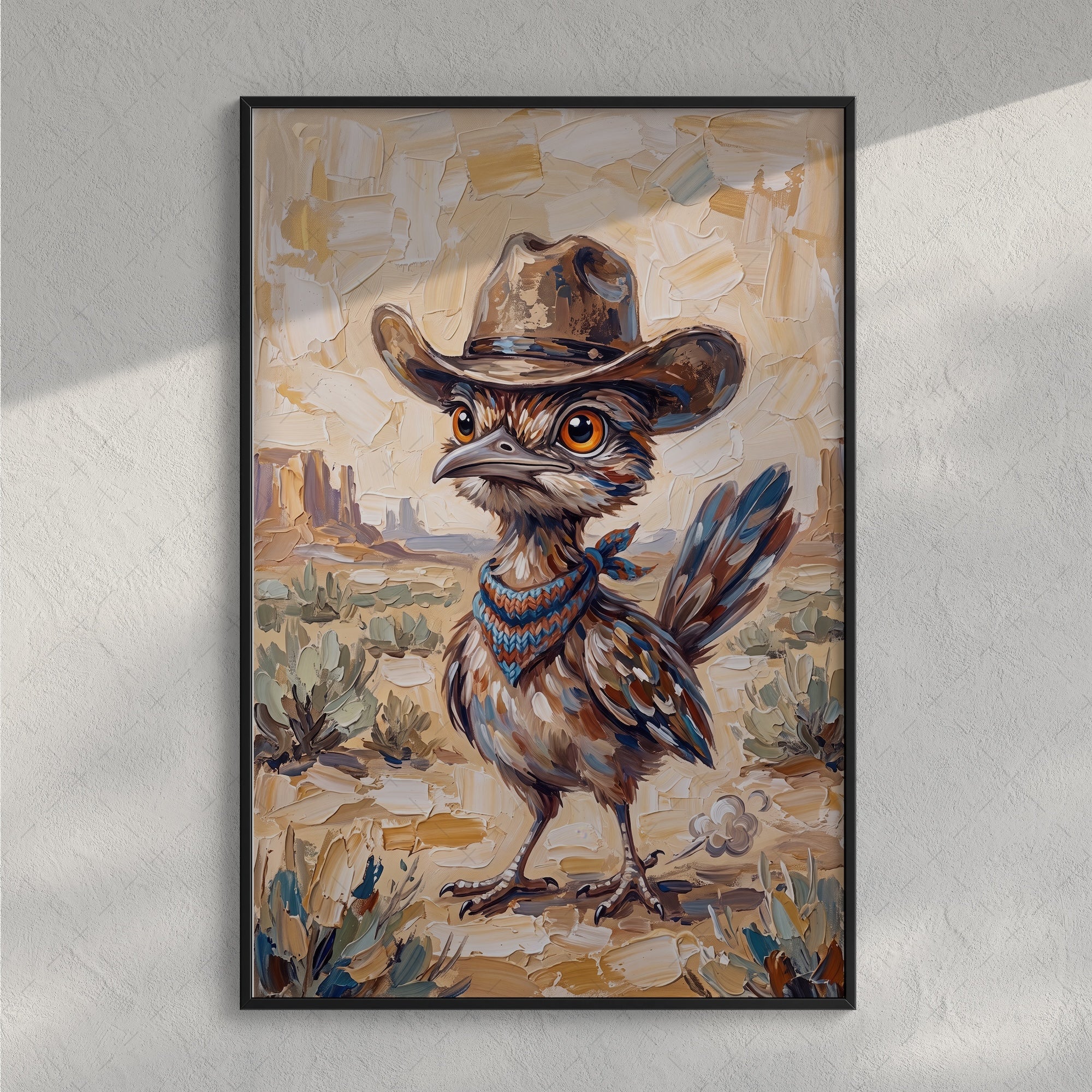 Baby Roadrunner in Old West Cowboy Hat: Whimsical Western Desert Art Print