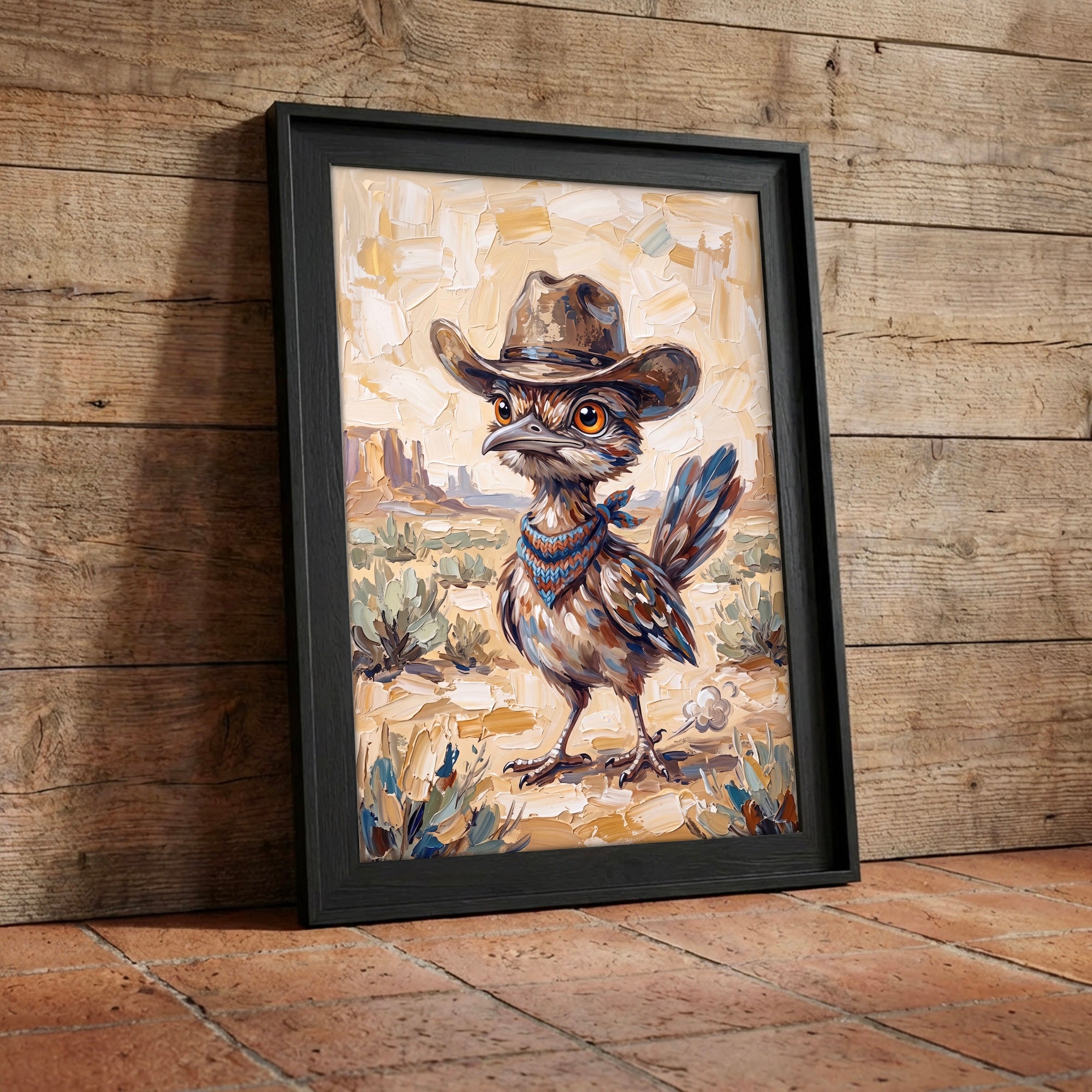Baby Roadrunner in Old West Cowboy Hat: Whimsical Western Desert Art Print