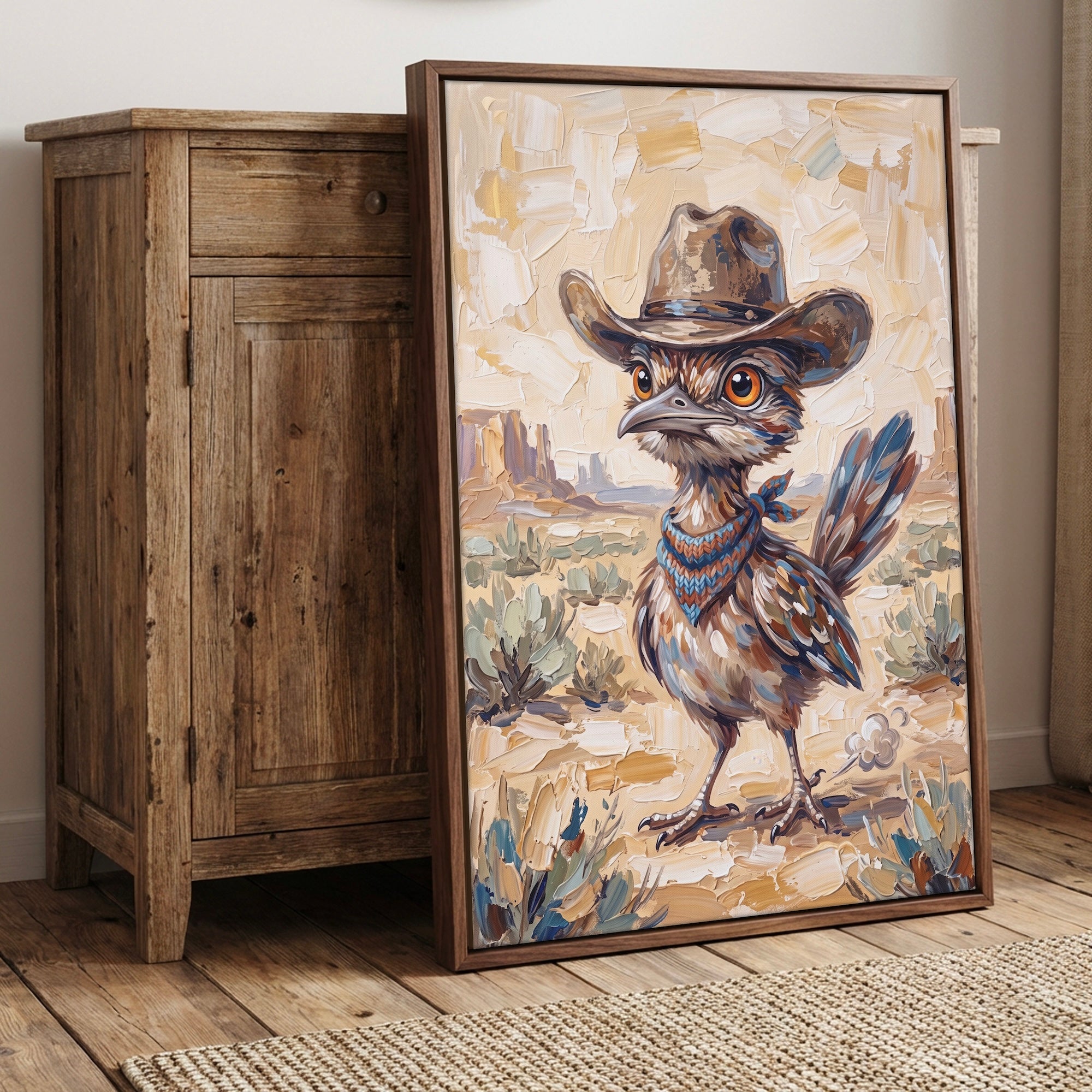 Baby Roadrunner in Old West Cowboy Hat: Whimsical Western Desert Art Print