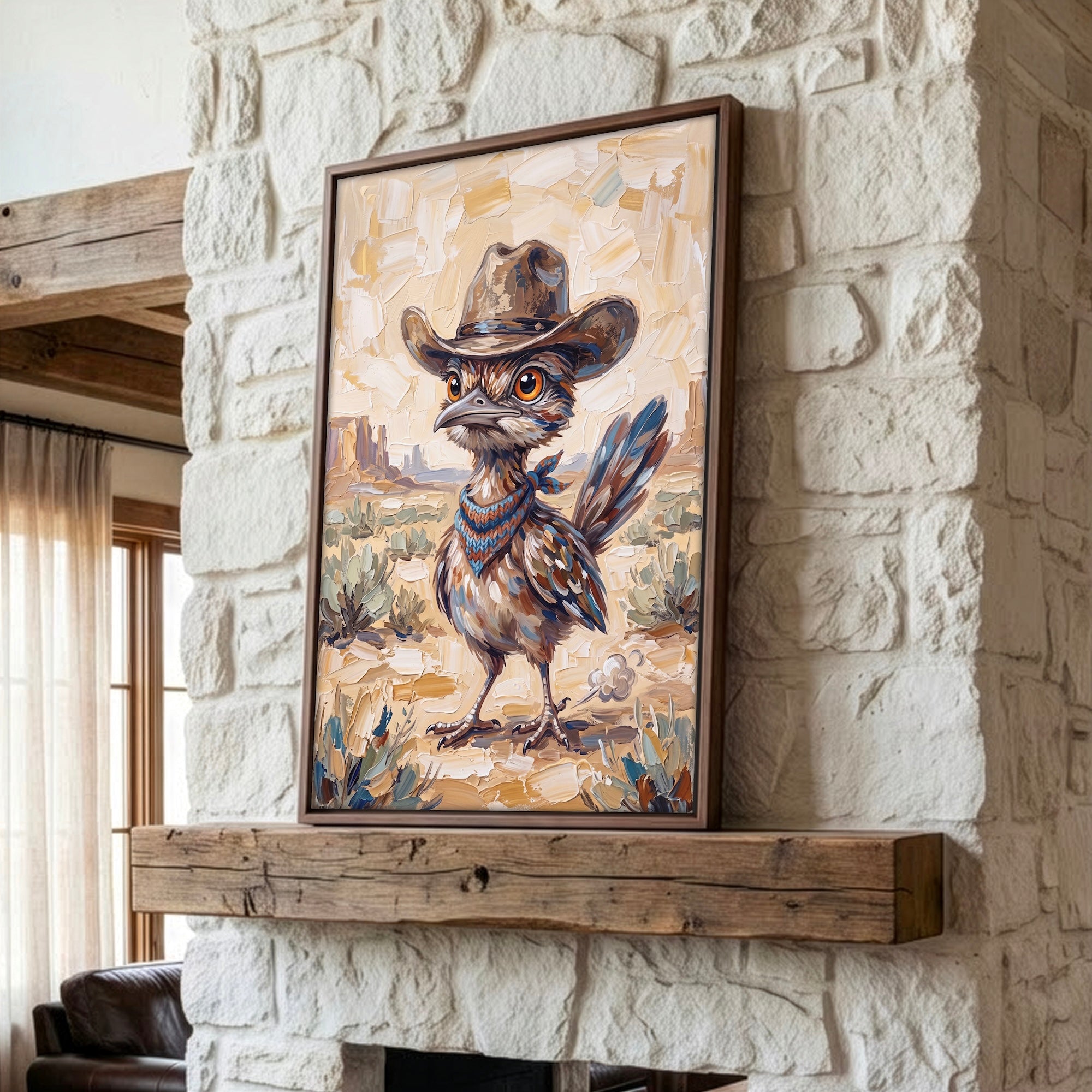 Baby Roadrunner in Old West Cowboy Hat: Whimsical Western Desert Art Print
