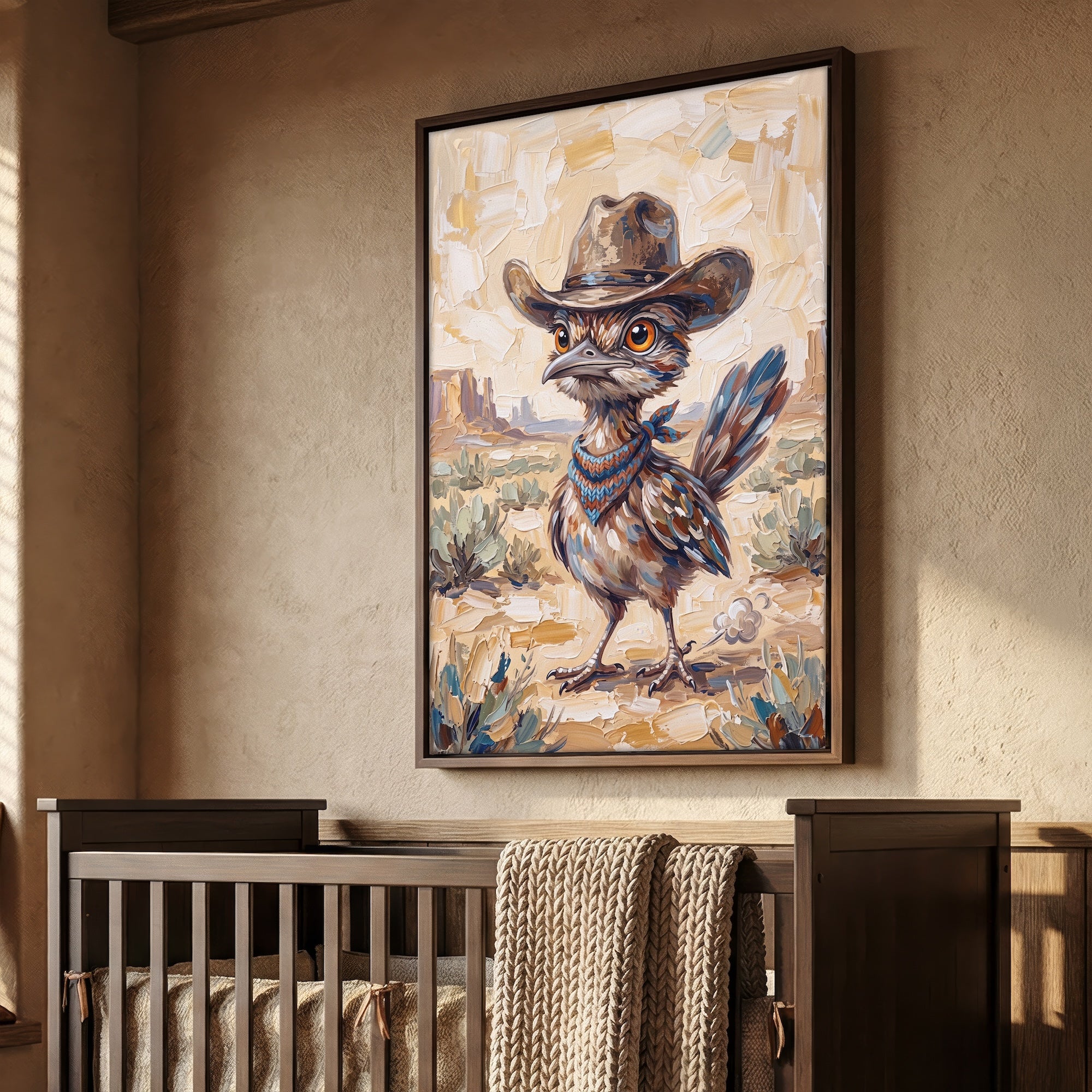 Baby Roadrunner in Old West Cowboy Hat: Whimsical Western Desert Art Print