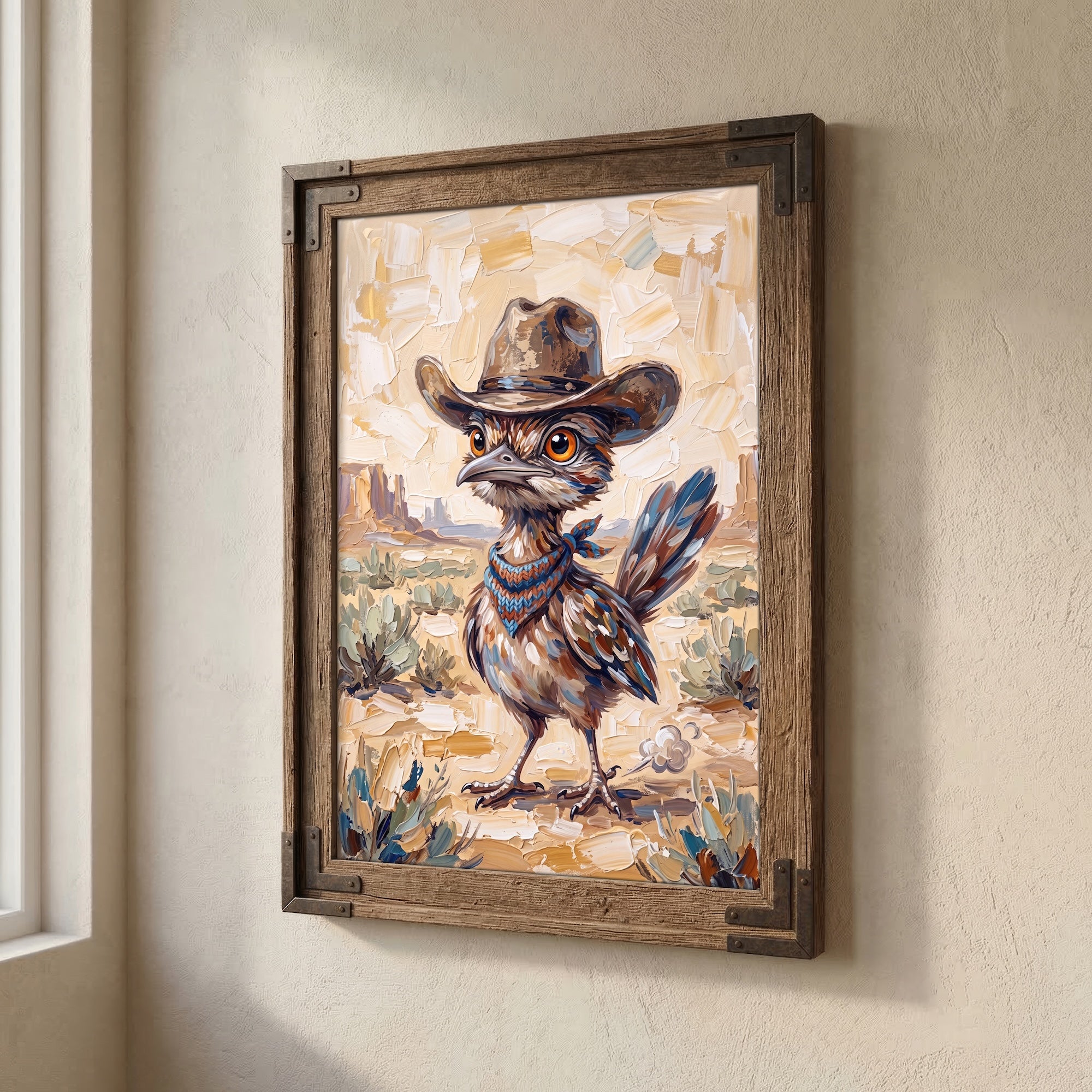 Baby Roadrunner in Old West Cowboy Hat: Whimsical Western Desert Art Print