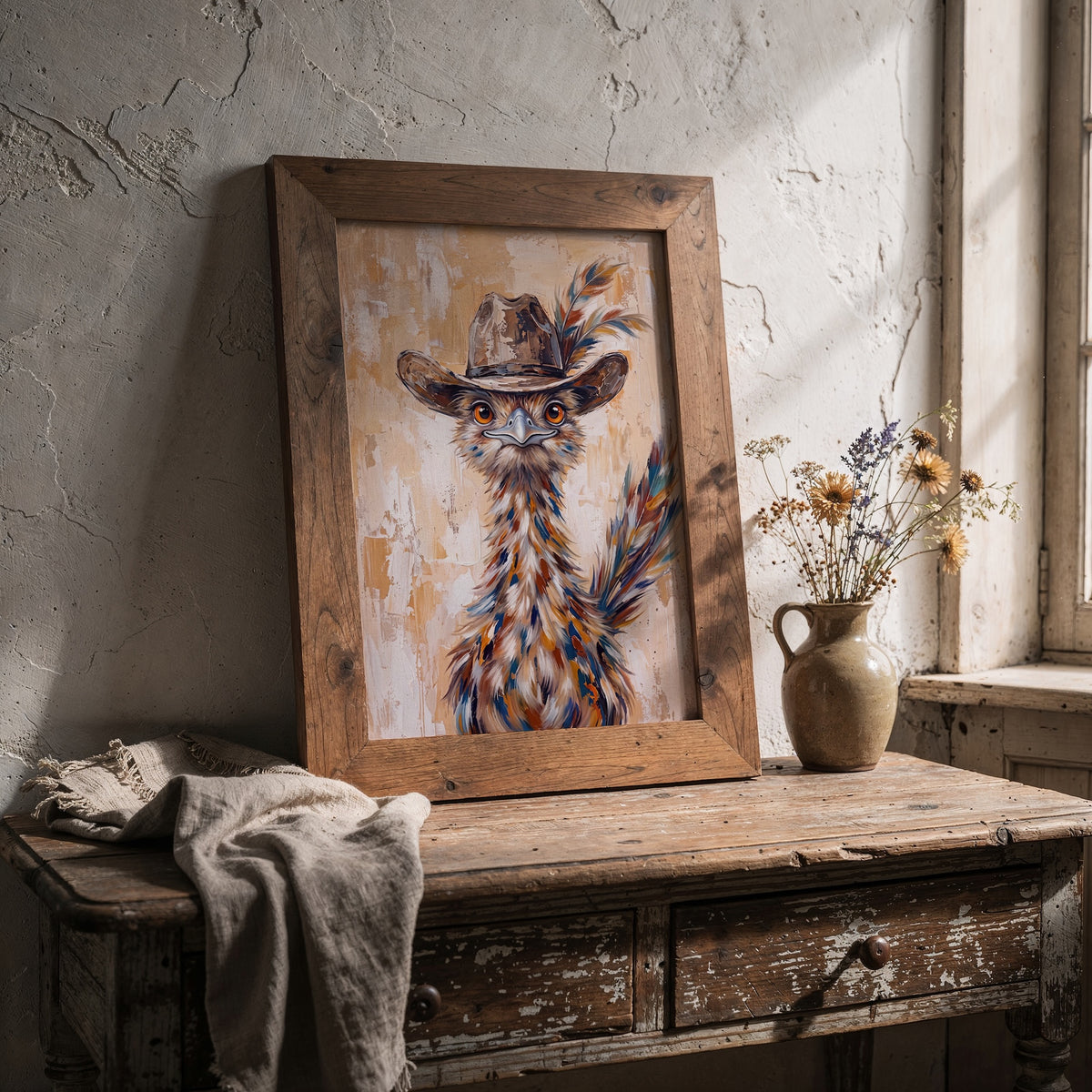 Whimsical Western Roadrunner in Cowboy Hat: Old West Desert Art Print