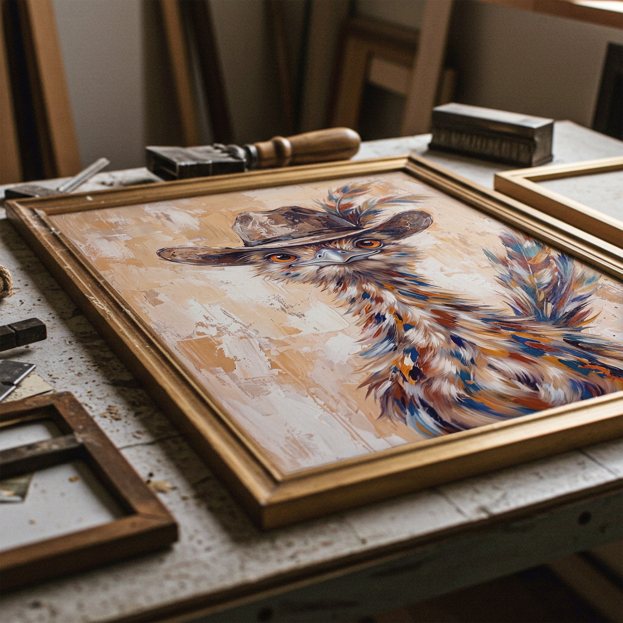 Whimsical Western Roadrunner in Cowboy Hat: Old West Desert Art Print