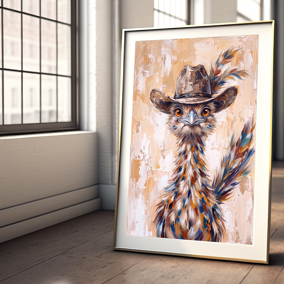 Whimsical Western Roadrunner in Cowboy Hat: Old West Desert Art Print