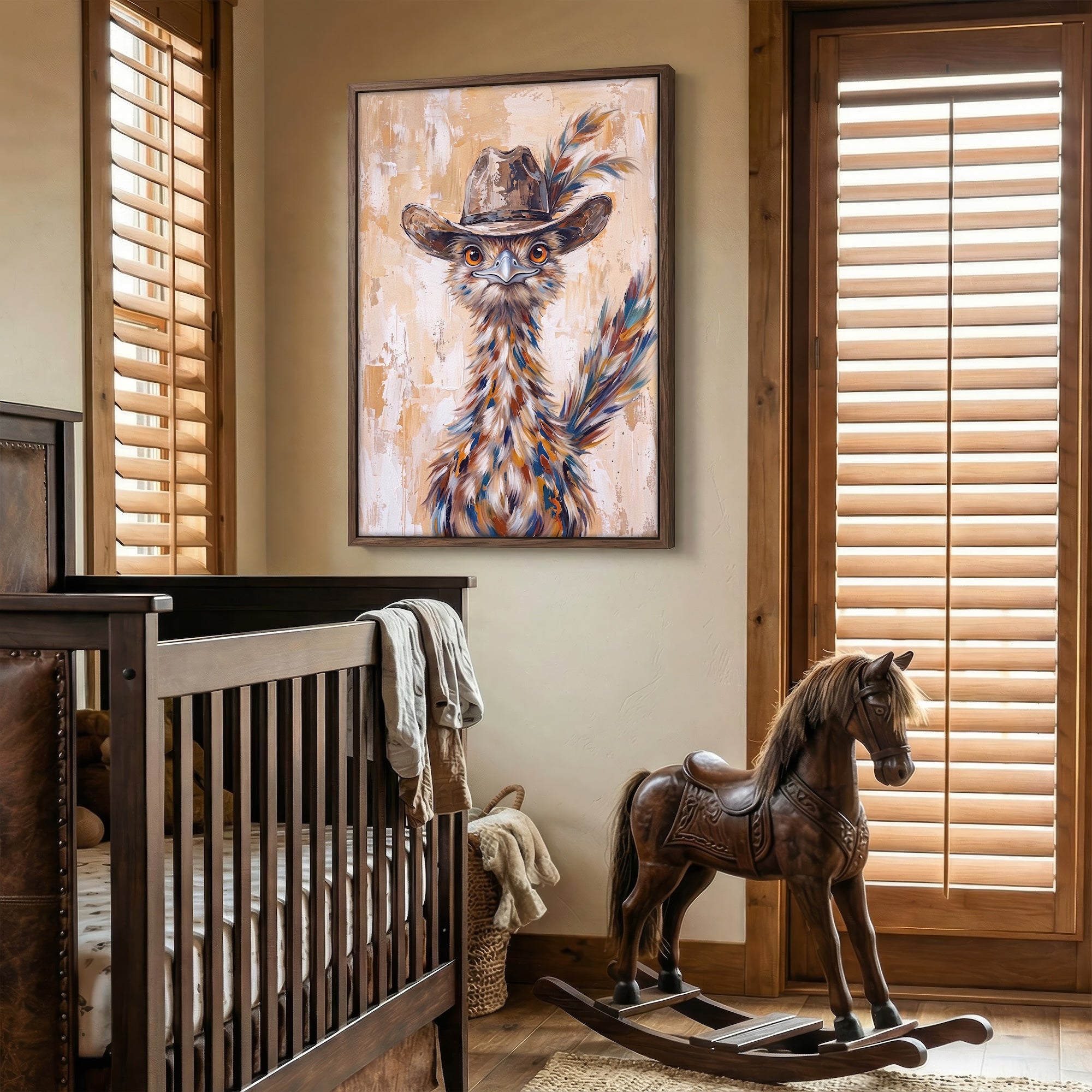 Whimsical Western Roadrunner in Cowboy Hat: Old West Desert Art Print
