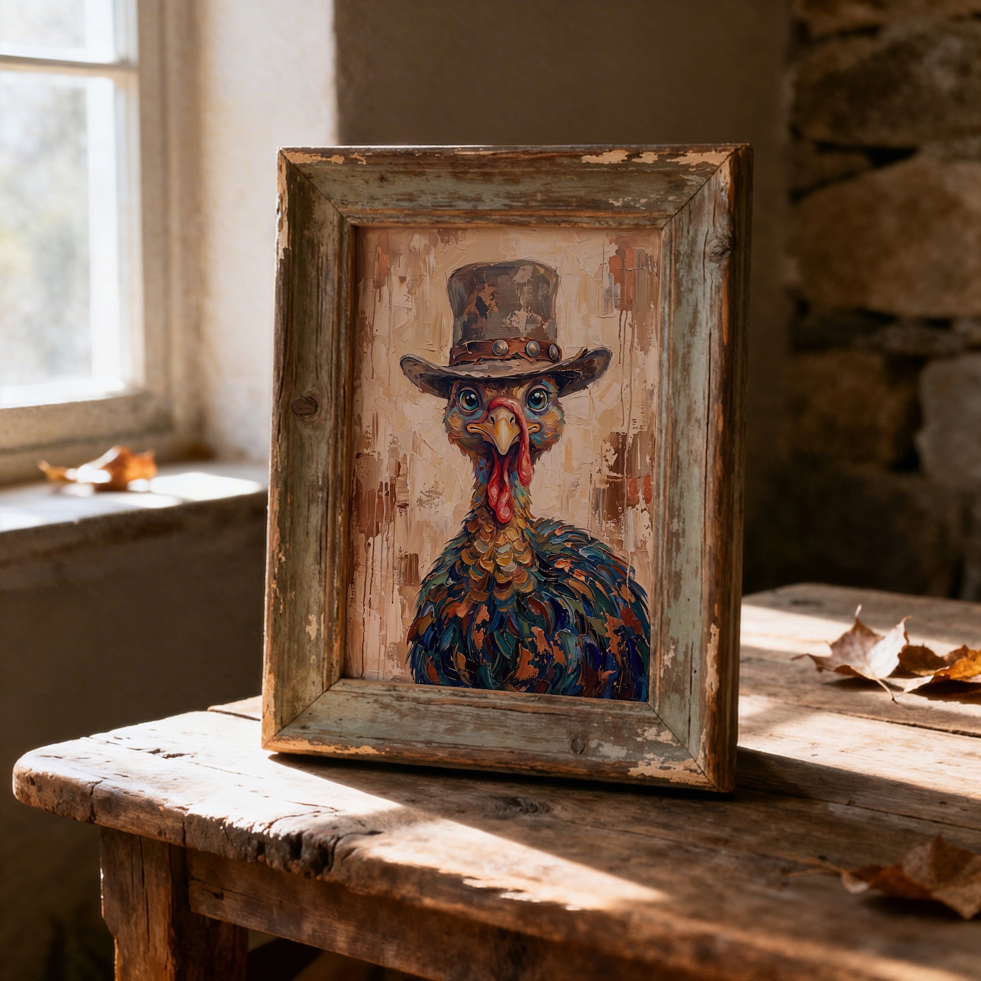 Whimsical Western Turkey: Colorful Autumn Thanksgiving Seasonal Wildlife Art Print