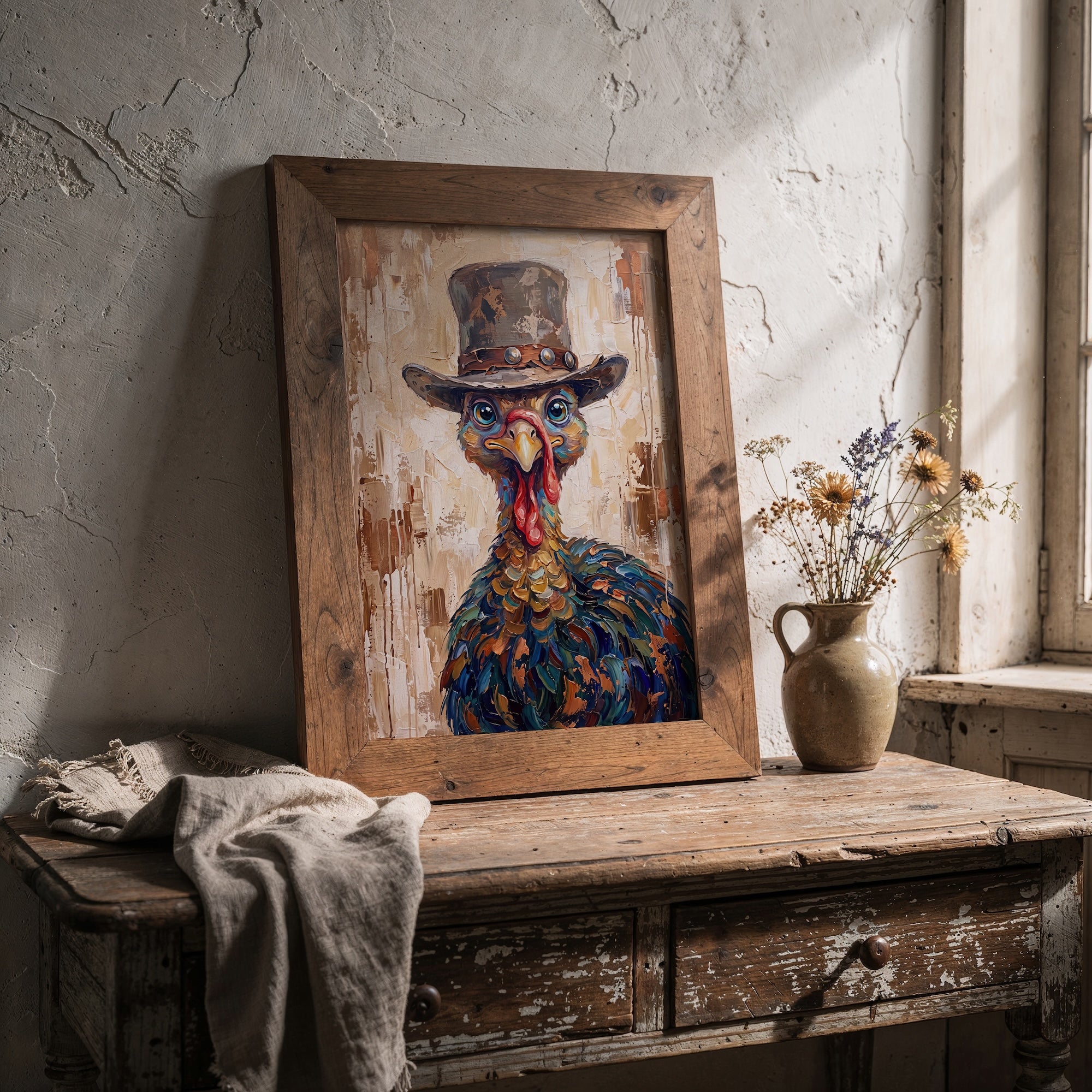 Whimsical Western Turkey: Colorful Autumn Thanksgiving Seasonal Wildlife Art Print