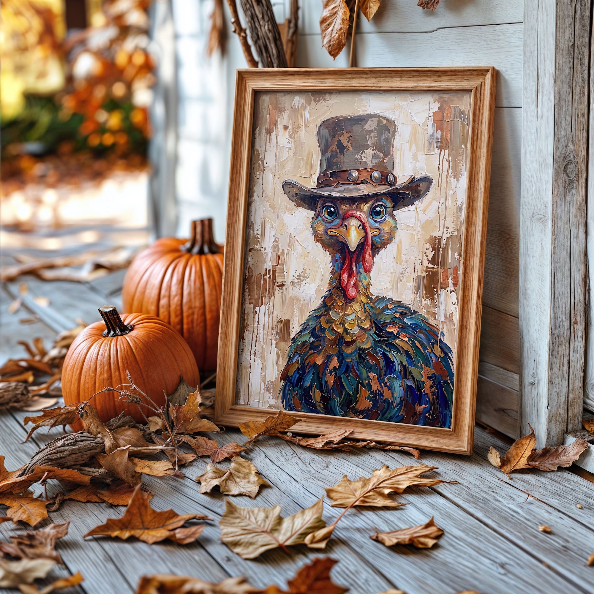 Whimsical Western Turkey: Colorful Autumn Thanksgiving Seasonal Wildlife Art Print