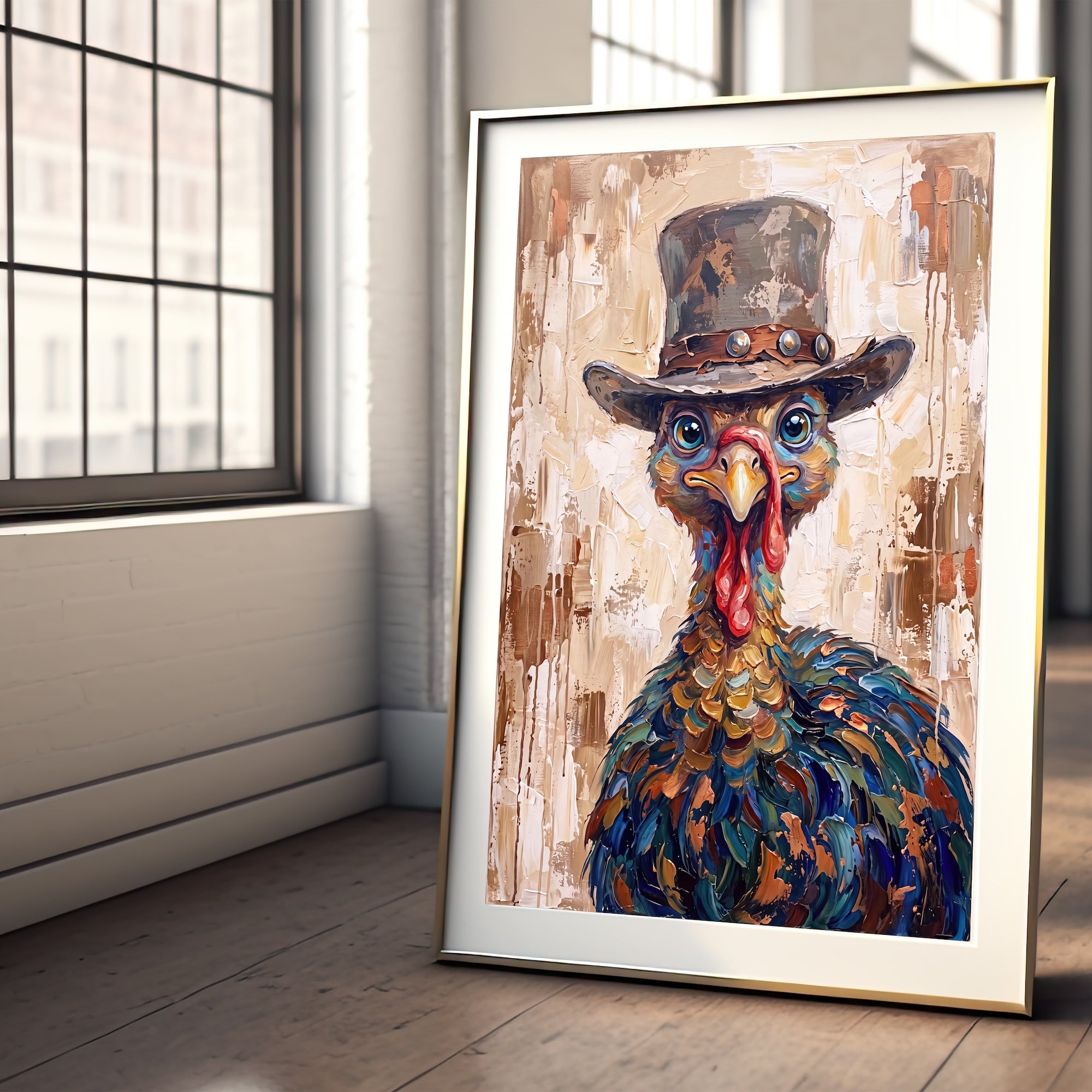 Whimsical Western Turkey: Colorful Autumn Thanksgiving Seasonal Wildlife Art Print