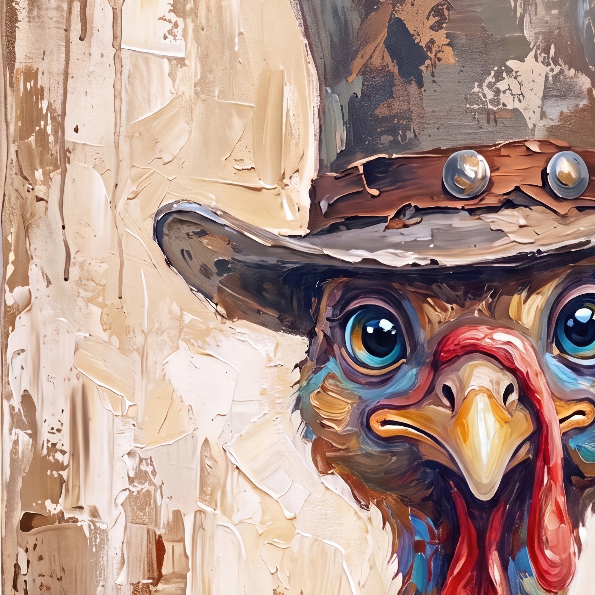 Whimsical Western Turkey: Colorful Autumn Thanksgiving Seasonal Wildlife Art Print