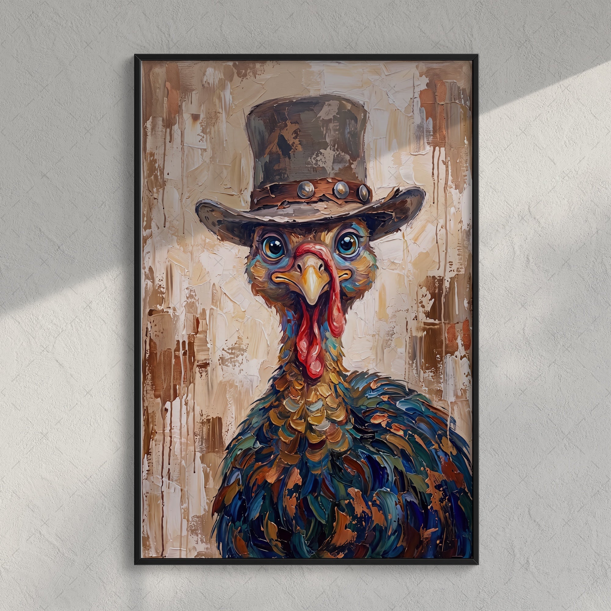 Whimsical Western Turkey: Colorful Autumn Thanksgiving Seasonal Wildlife Art Print