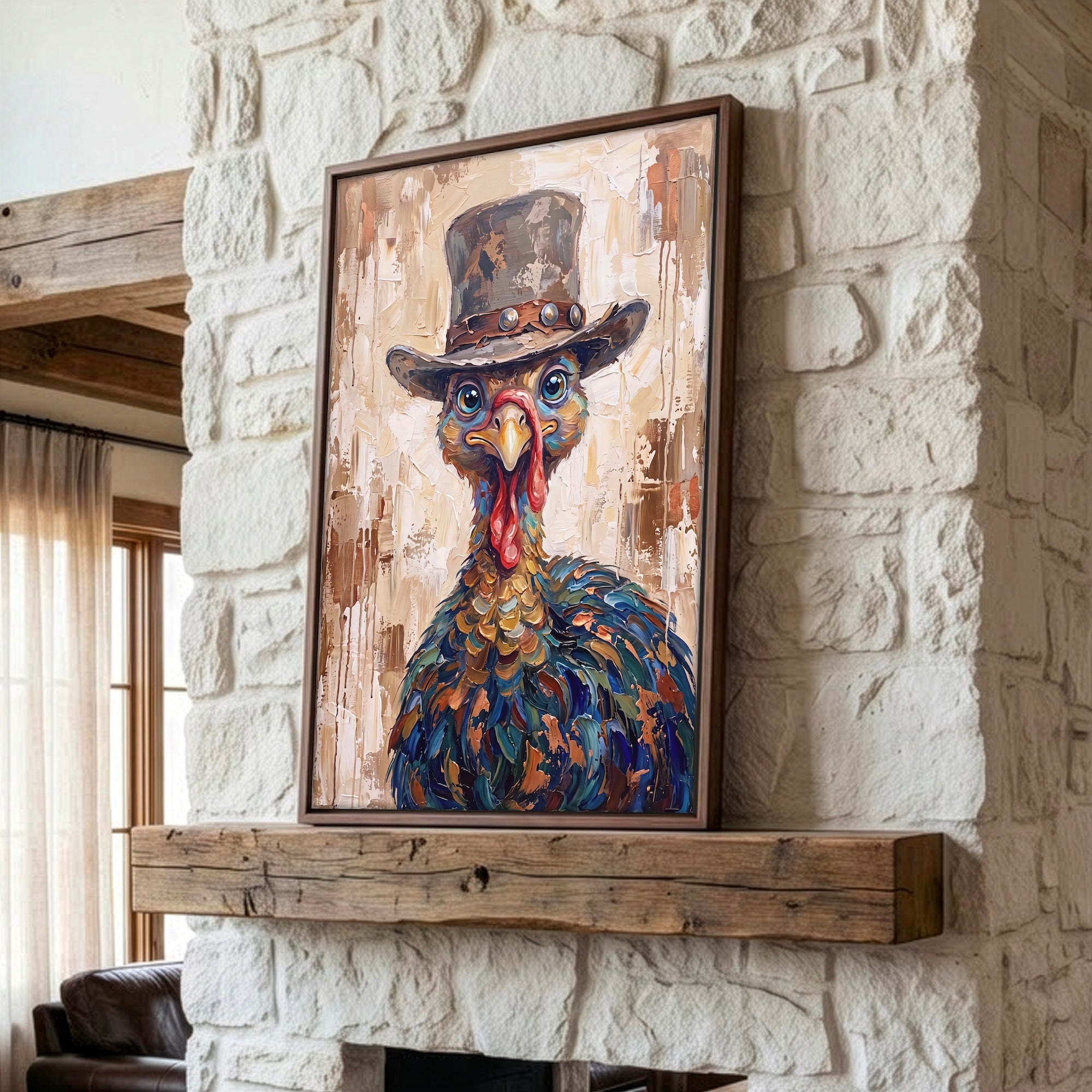 Whimsical Western Turkey: Colorful Autumn Thanksgiving Seasonal Wildlife Art Print