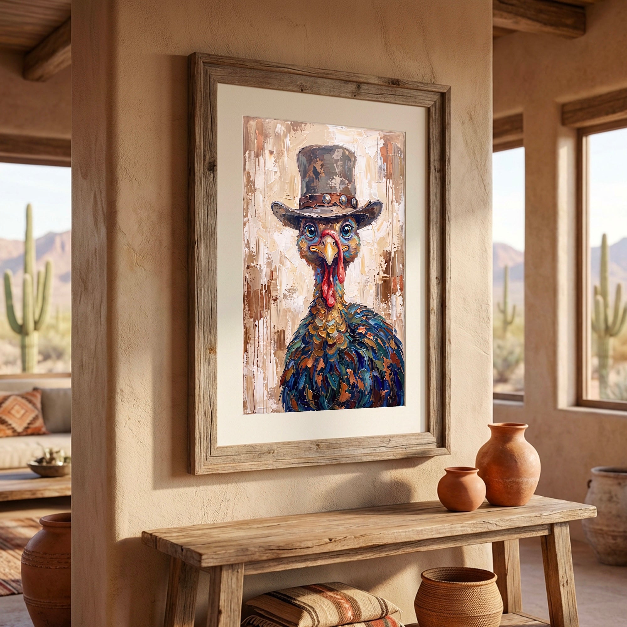 Whimsical Western Turkey: Colorful Autumn Thanksgiving Seasonal Wildlife Art Print