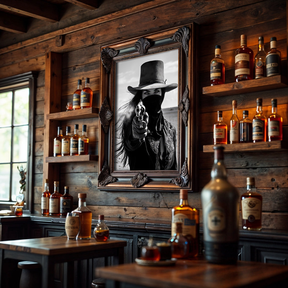 Six Shooter Cowgirl: Black & White Western Photo Art Print