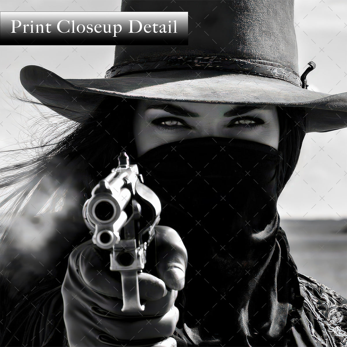 Six Shooter Cowgirl: Black & White Western Photo Art Print