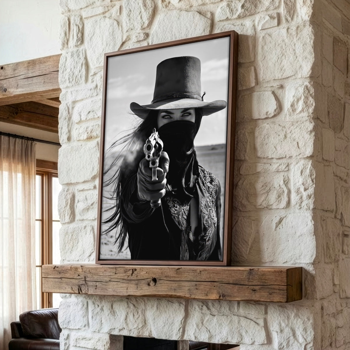 Six Shooter Cowgirl: Black & White Western Photo Art Print