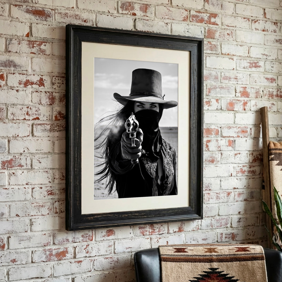 Six Shooter Cowgirl: Black & White Western Photo Art Print